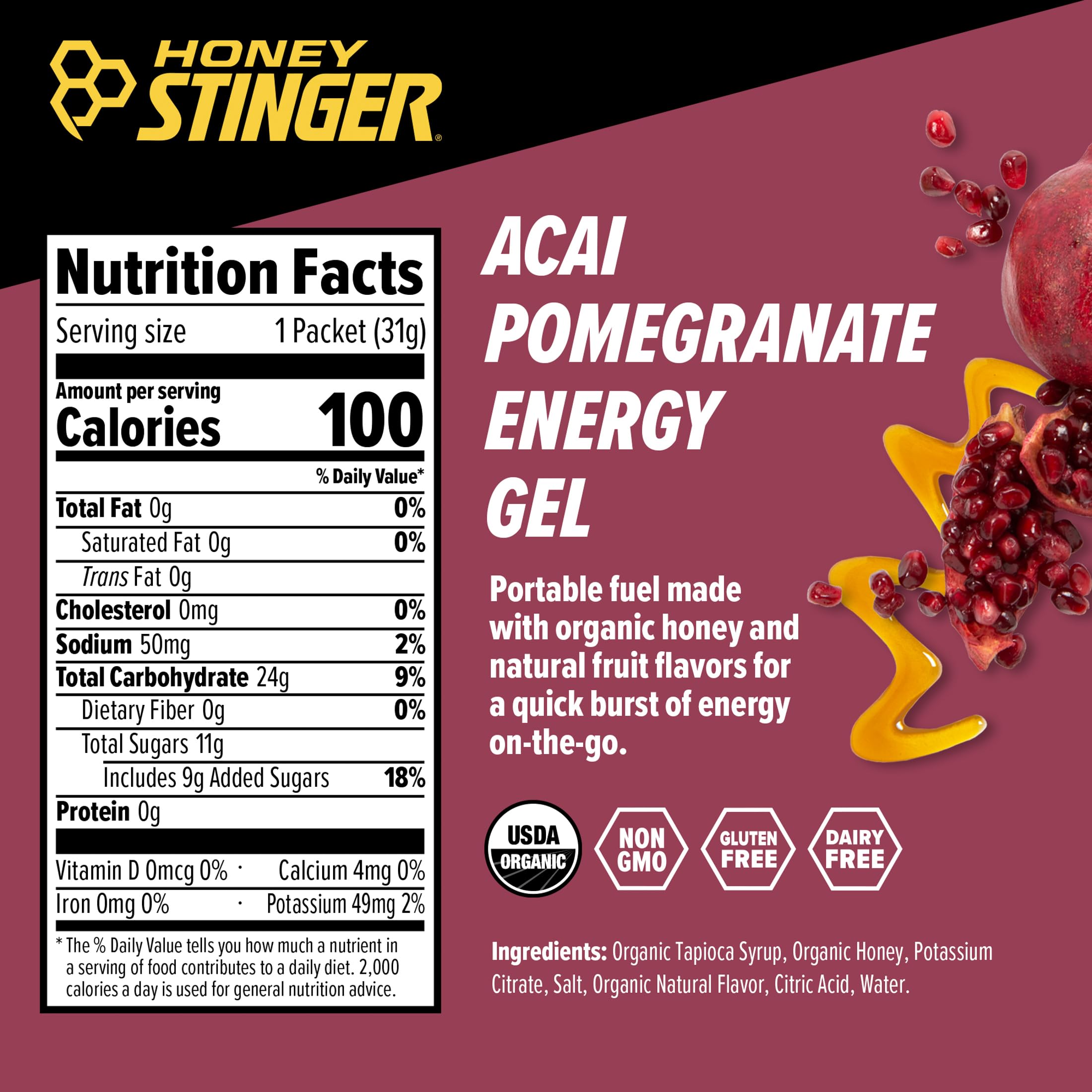 Foto 4 pulgar | Gel Energético Honey Stinger Organic Acai Granada 770 Ml, Paquete De 24 - Venta Internacional.