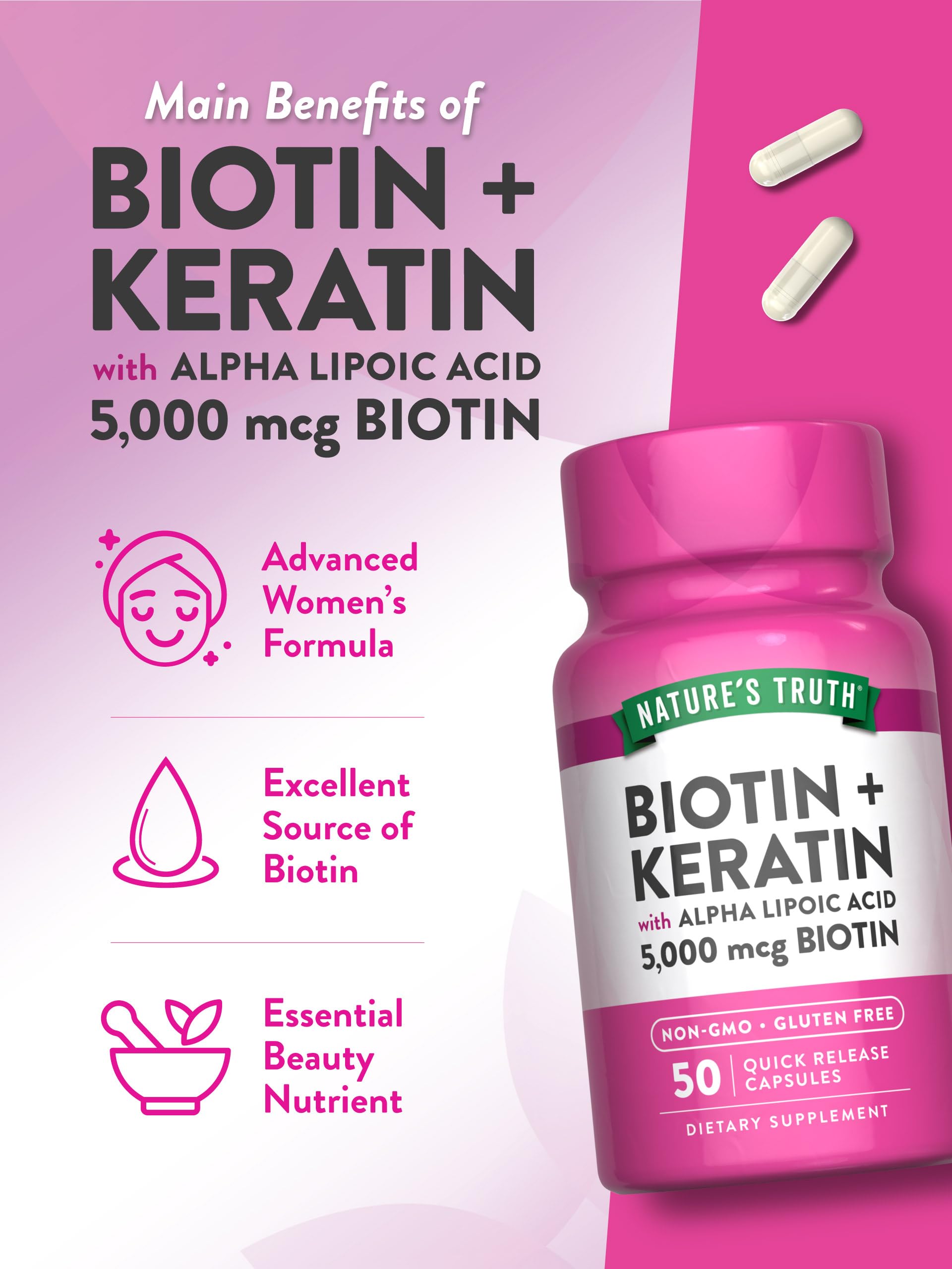 Foto 6 pulgar | Suplemento De Biotina Nature's Truth De 5000 Mcg Con Queratina 50 Cápsulas - Venta Internacional.
