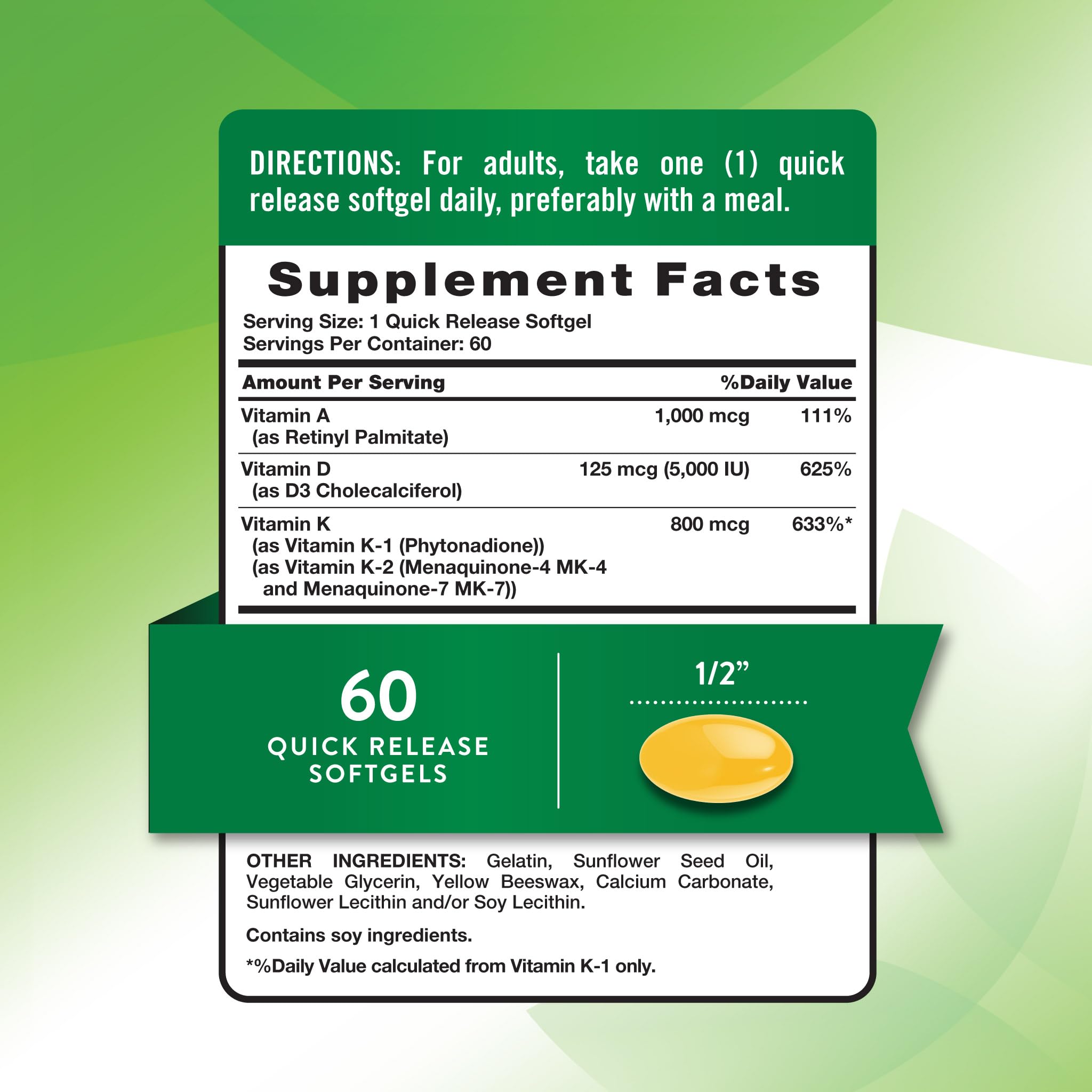 Foto 3 pulgar | Suplemento Nature's Truth Vitamin Adk 60 Cápsulas Blandas - Venta Internacional.