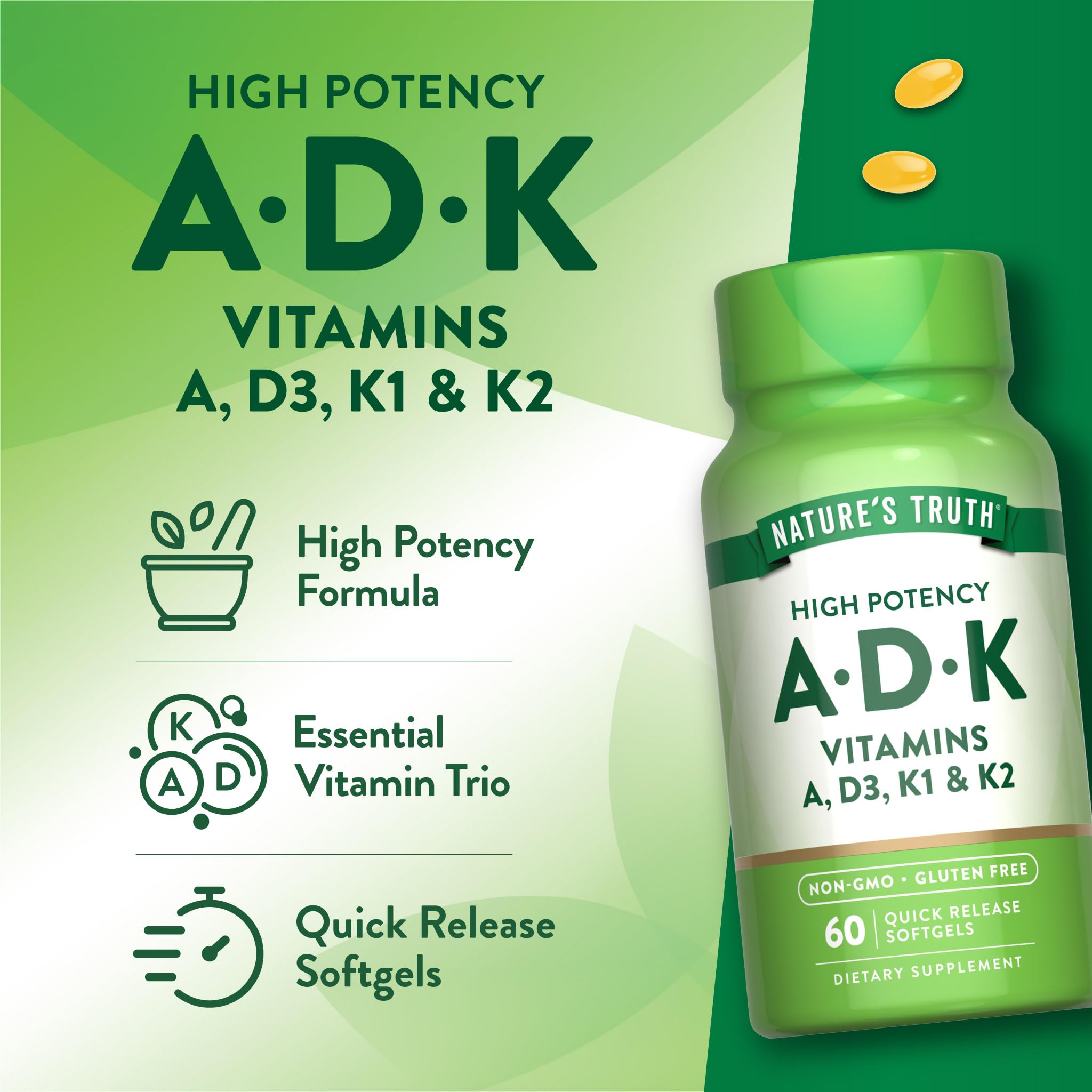 Foto 4 pulgar | Suplemento Nature's Truth Vitamin Adk 60 Cápsulas Blandas - Venta Internacional.