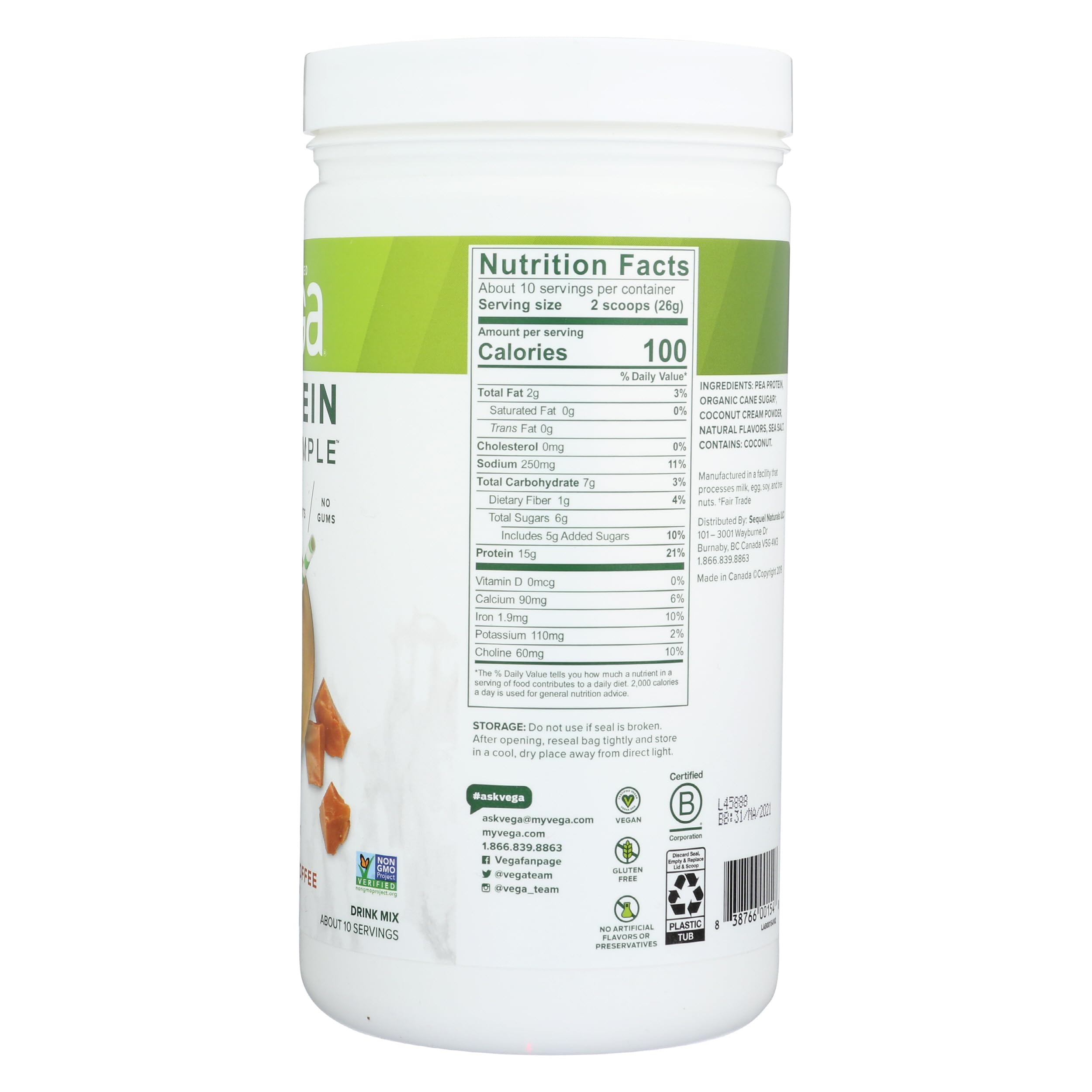 Foto 8 pulgar | Proteína En Polvo Vega Protein Made Simple Caramel Toffee 270 Ml - Venta Internacional.