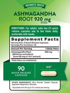 Foto 2 | Cápsulas De Suplemento Nature's Truth Ashwagandha 920 Mg 90 Unidades - Venta Internacional.