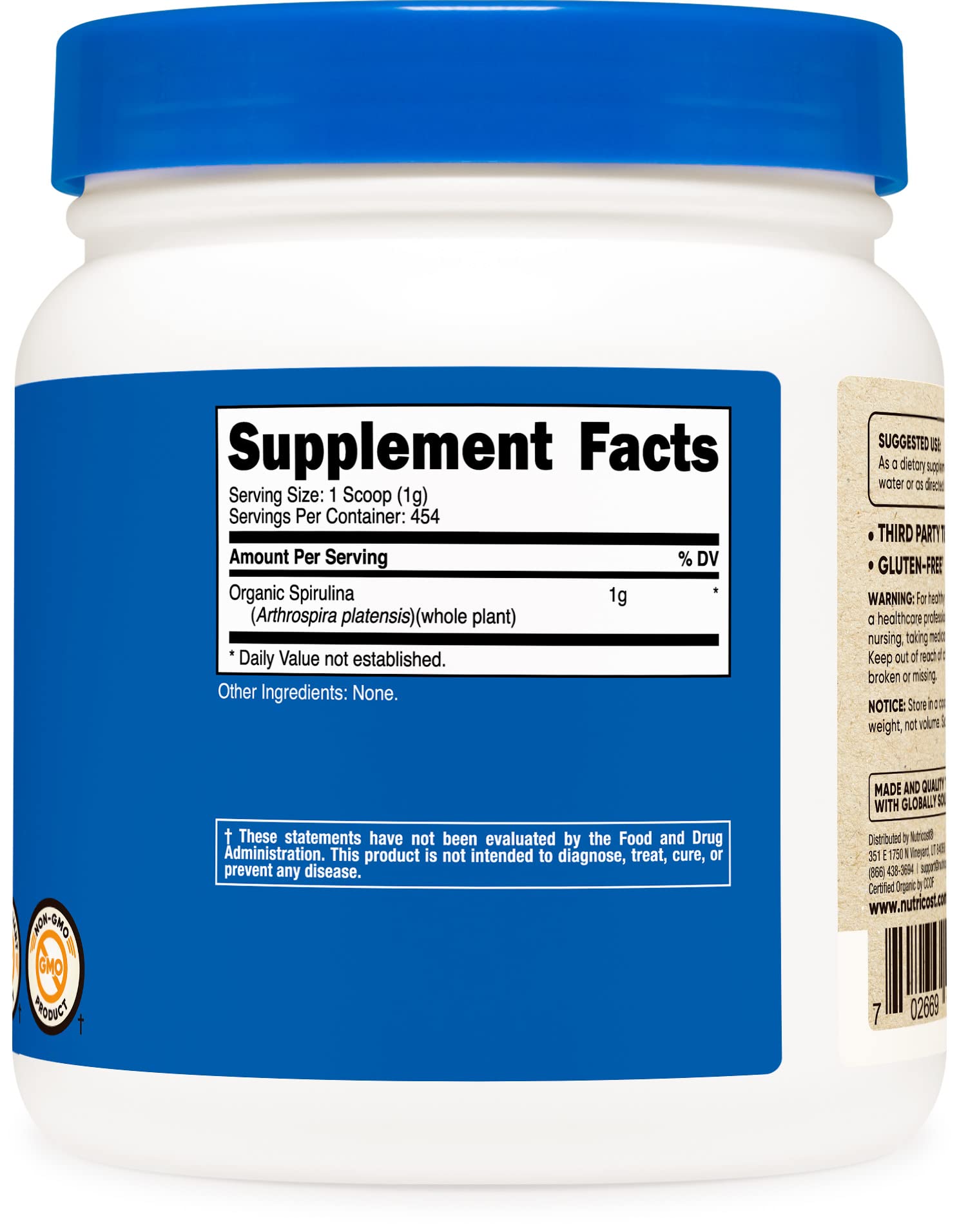 Foto 5 pulgar | Suplemento Nutricost De Espirulina Orgánica En Polvo 454 G - Venta Internacional.