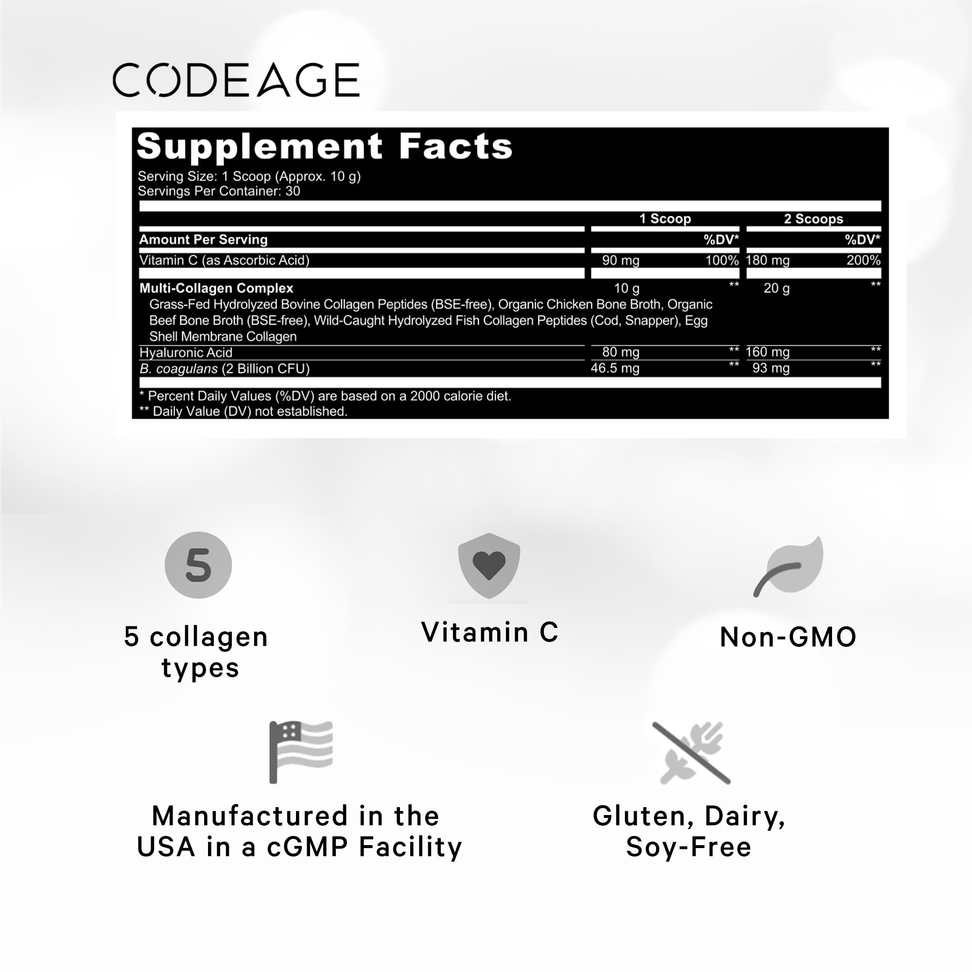 Foto 3 pulgar | Colágeno En Polvo Codeage Multi Black Edition 300 G Con Probióticos - Venta Internacional.