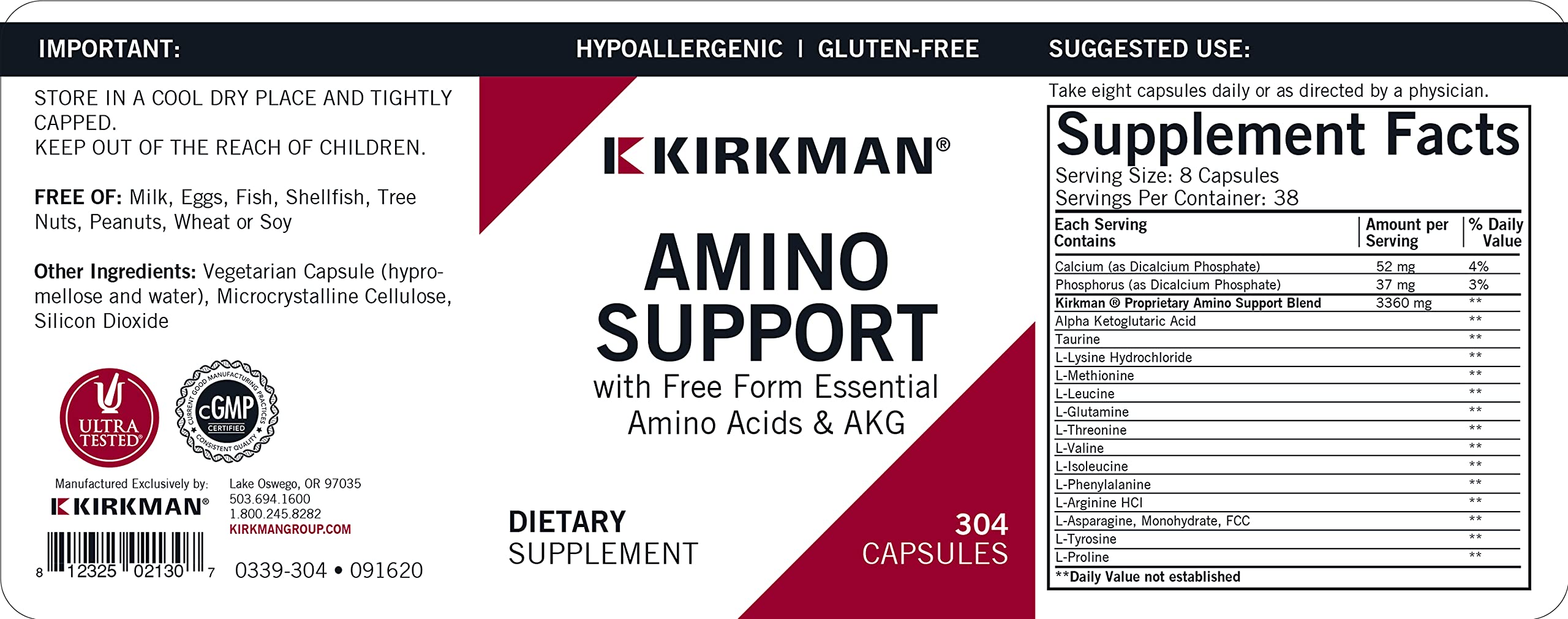Foto 4 pulgar | Suplemento Kirkman Amino Support Capsules 304 Cápsulas - Venta Internacional.