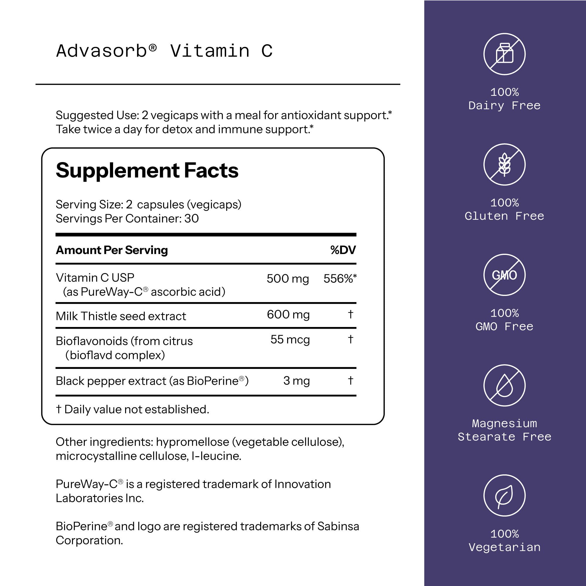 Foto 3 pulgar | Suplemento Quality Of Life Con Vitamina C Advasorb , 60 Cápsulas Vegetarianas - Venta Internacional.