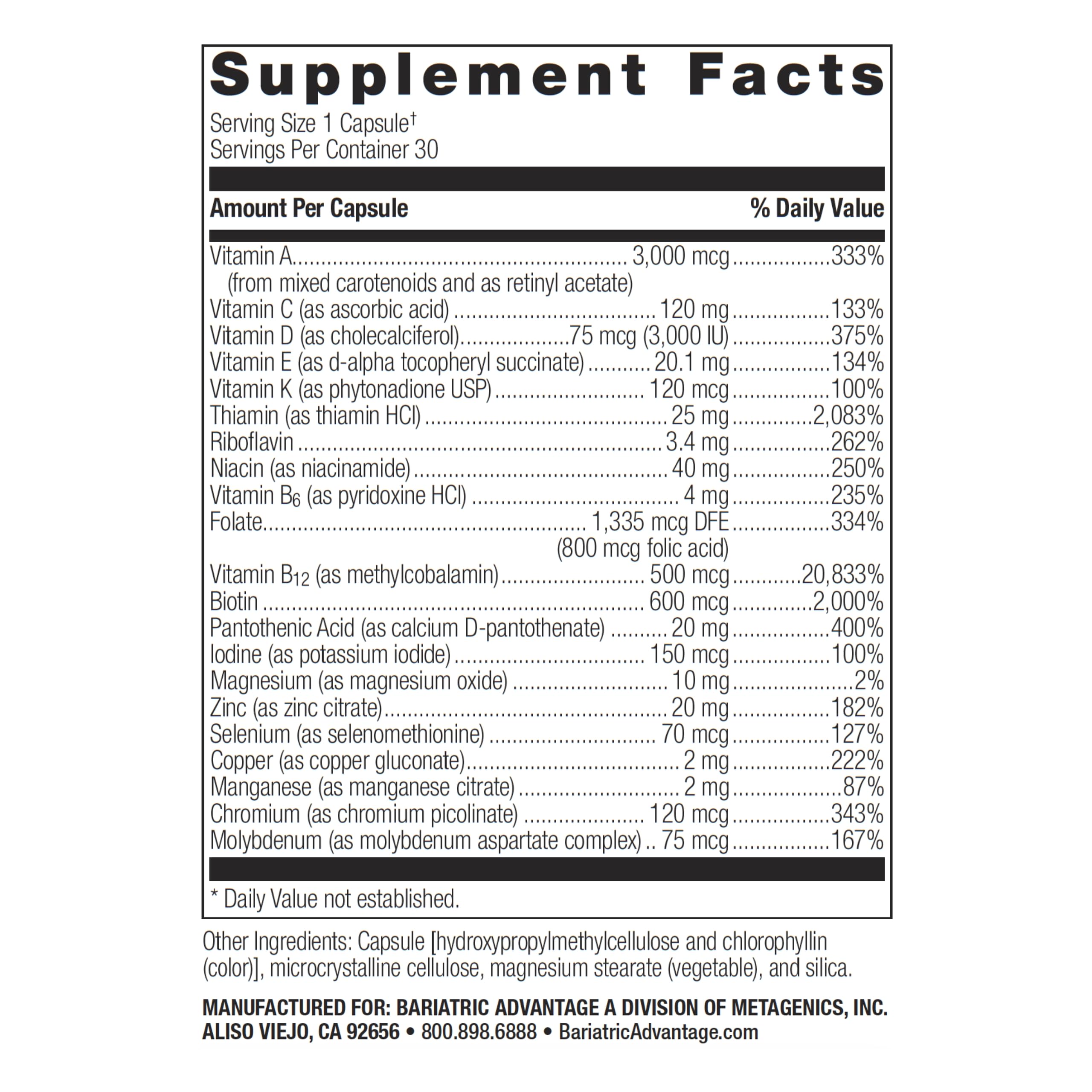 Foto 2 | Suplemento Multivitamínico Bariatric Advantage Ultra Solo 30 Cápsulas - Venta Internacional.