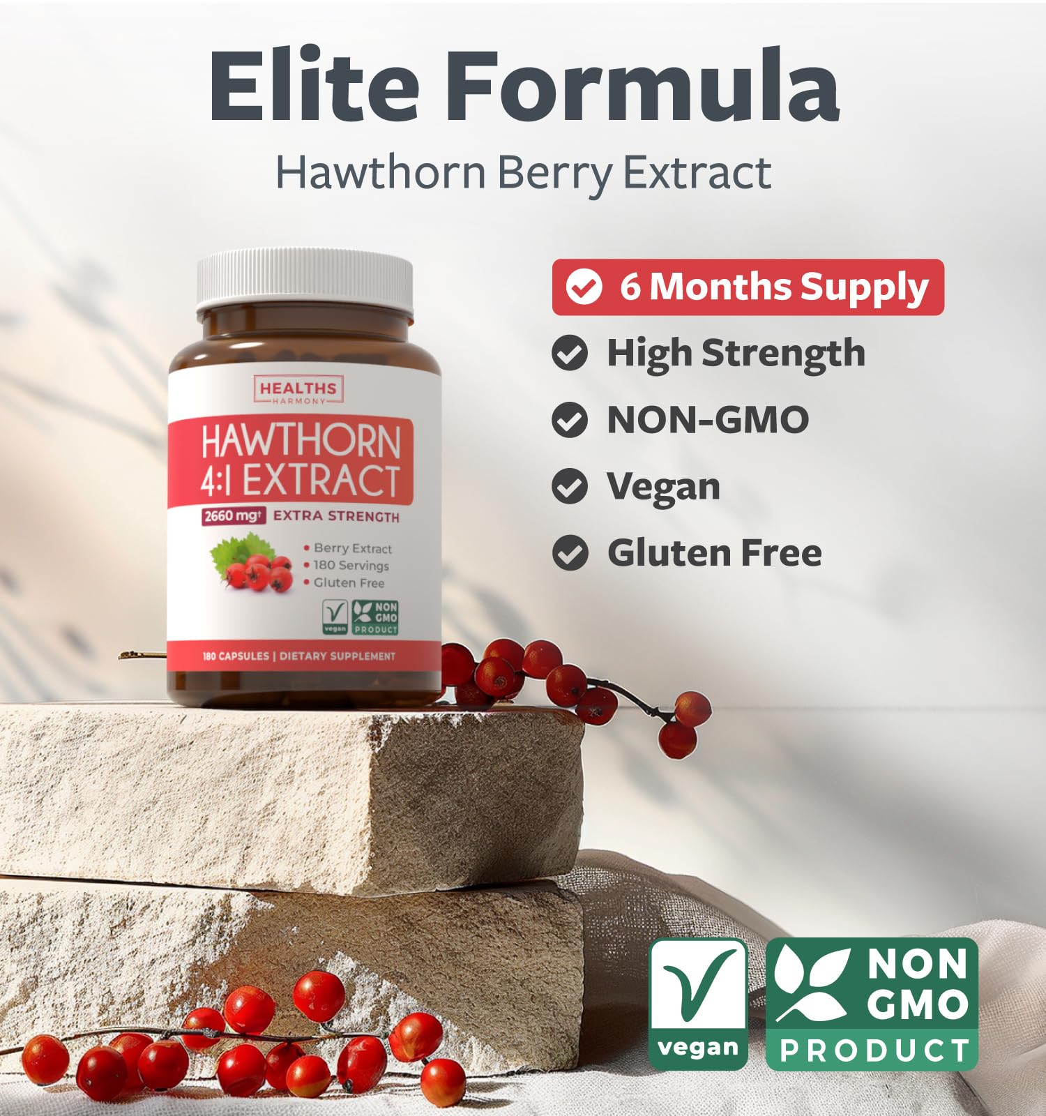 Foto 2 | Cápsulas De Extracto De Bayas De Espino Blanco Supplement Healths Harmony - Venta Internacional.