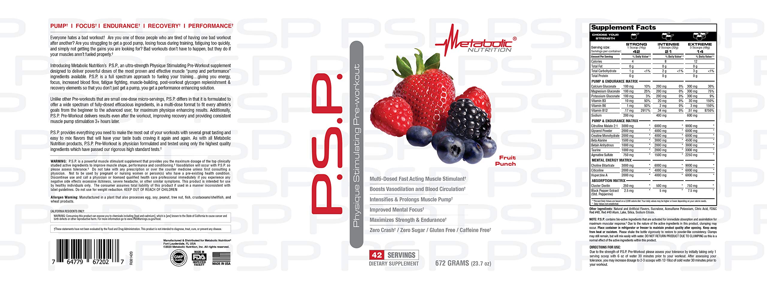 Foto 3 pulgar | Preworkout Metabolic Nutrition P.s.p. Physique Stimulating 672 G - Venta Internacional.