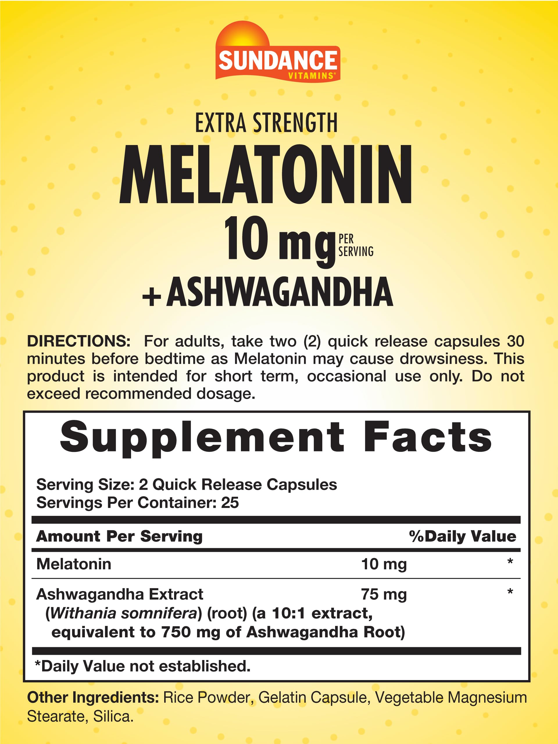 Foto 2 | Complemente 10 Mg De Melatonina De Sundance Con Ashwagandha 50 Cápsulas - Venta Internacional.