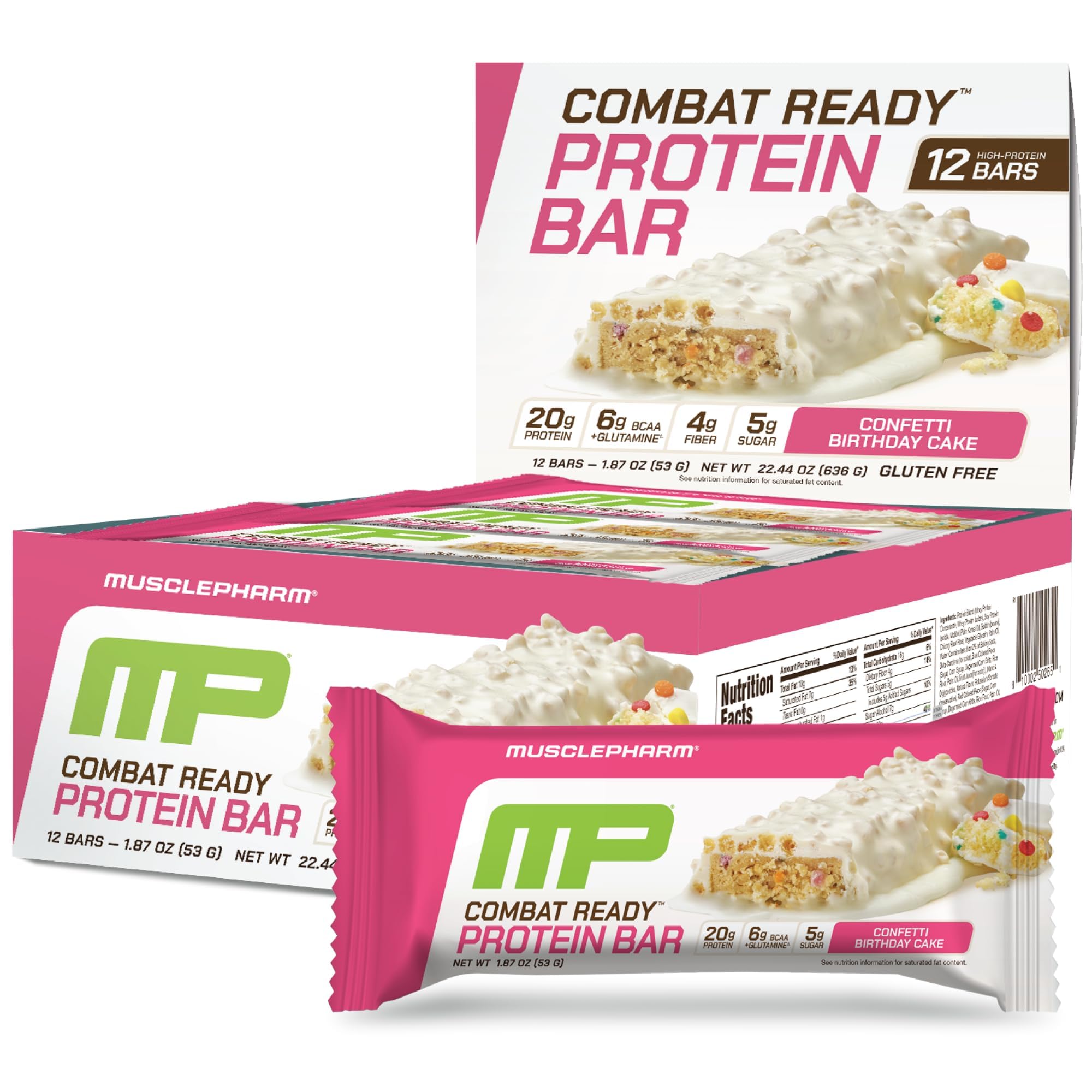 Foto 2 pulgar | Protein Bar Musclepharm Combat Ready, Tarta De Confeti, 20 G De Proteína - Venta Internacional.