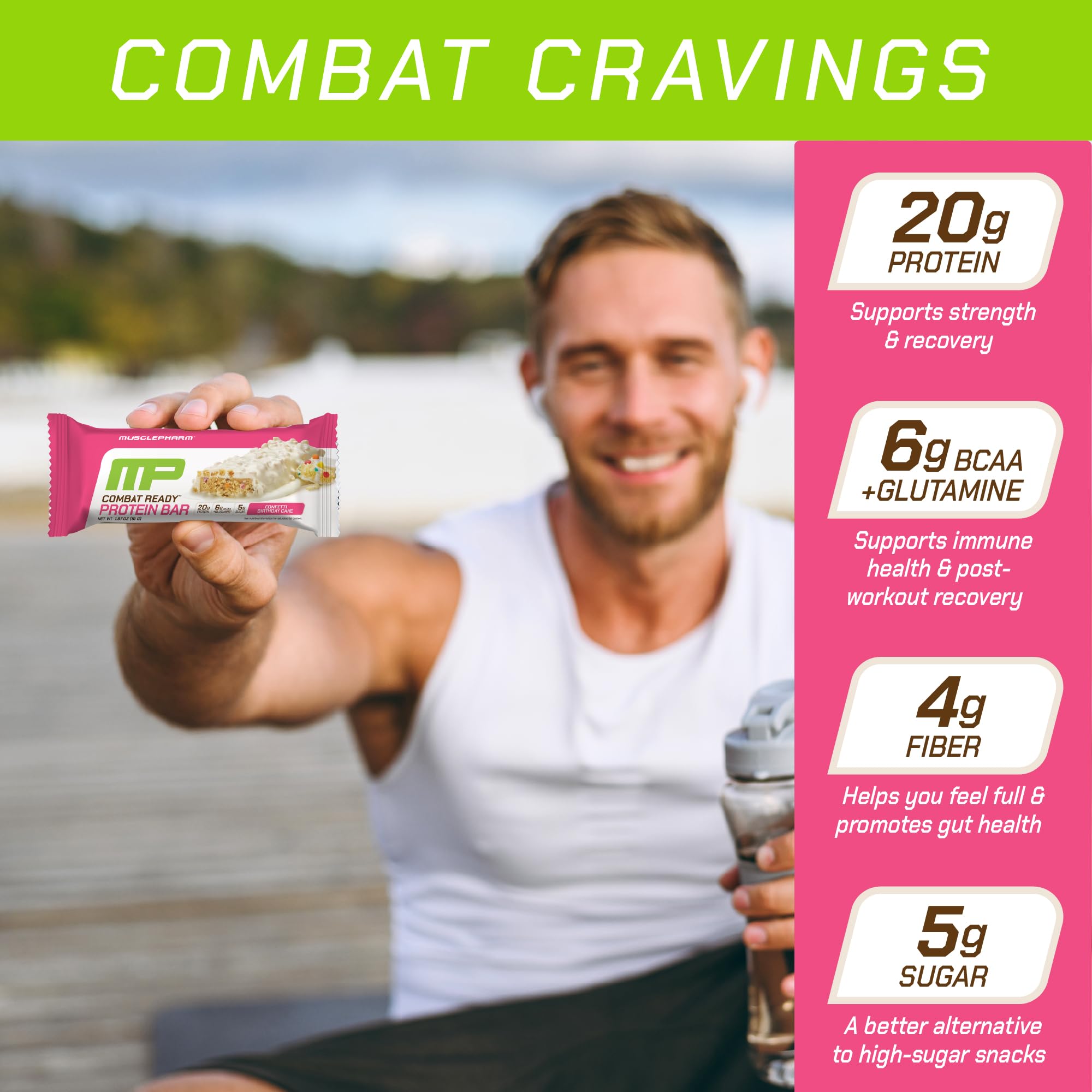 Foto 4 pulgar | Protein Bar Musclepharm Combat Ready, Tarta De Confeti, 20 G De Proteína - Venta Internacional.