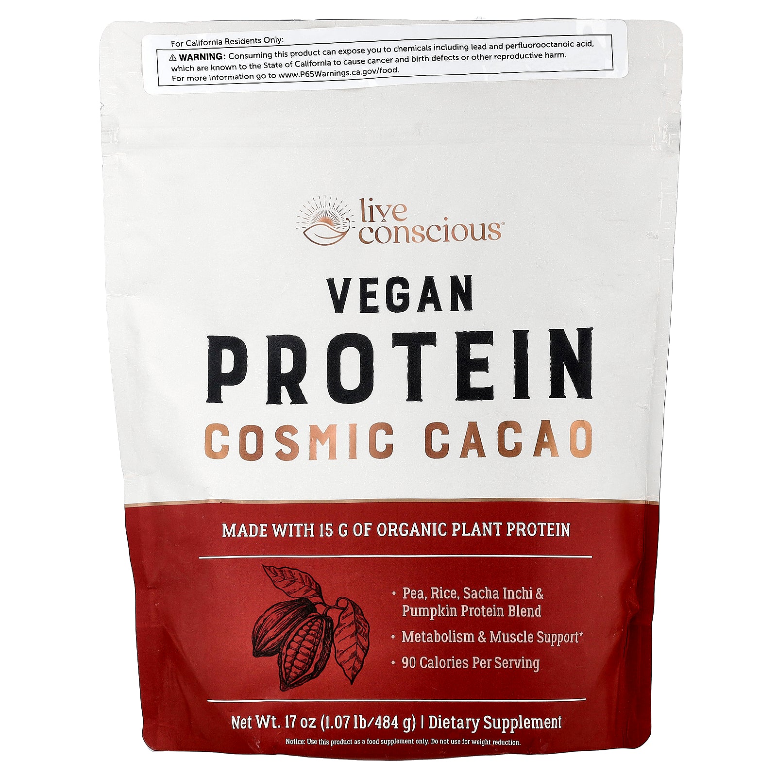 Foto 2 pulgar | Cacao Cosmic Vegan Protein Live Conscious 220g - Venta Internacional.