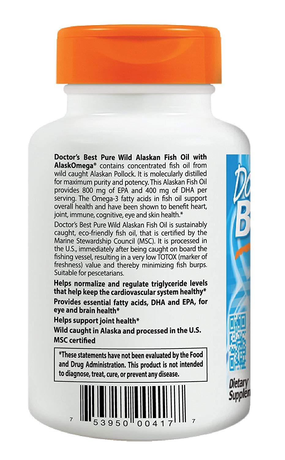 Foto 4 pulgar | Aceite Puro De Pescado Salvaje De Alaska Supplement Doctor's Best 180 Cápsulas Blandas - Venta Internacional.