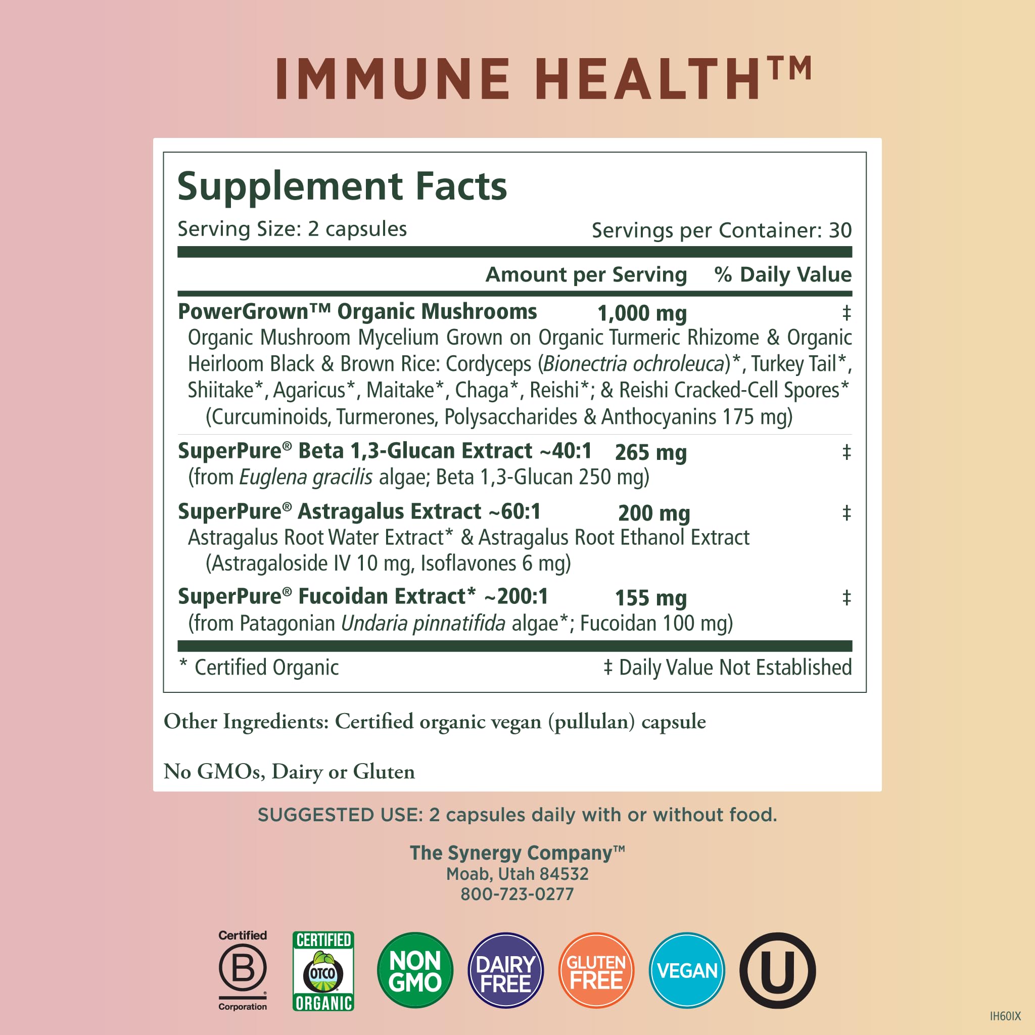 Foto 3 pulgar | Suplemento Pure Synergy Immune Health Mushroom 60 Cápsulas - Venta Internacional.