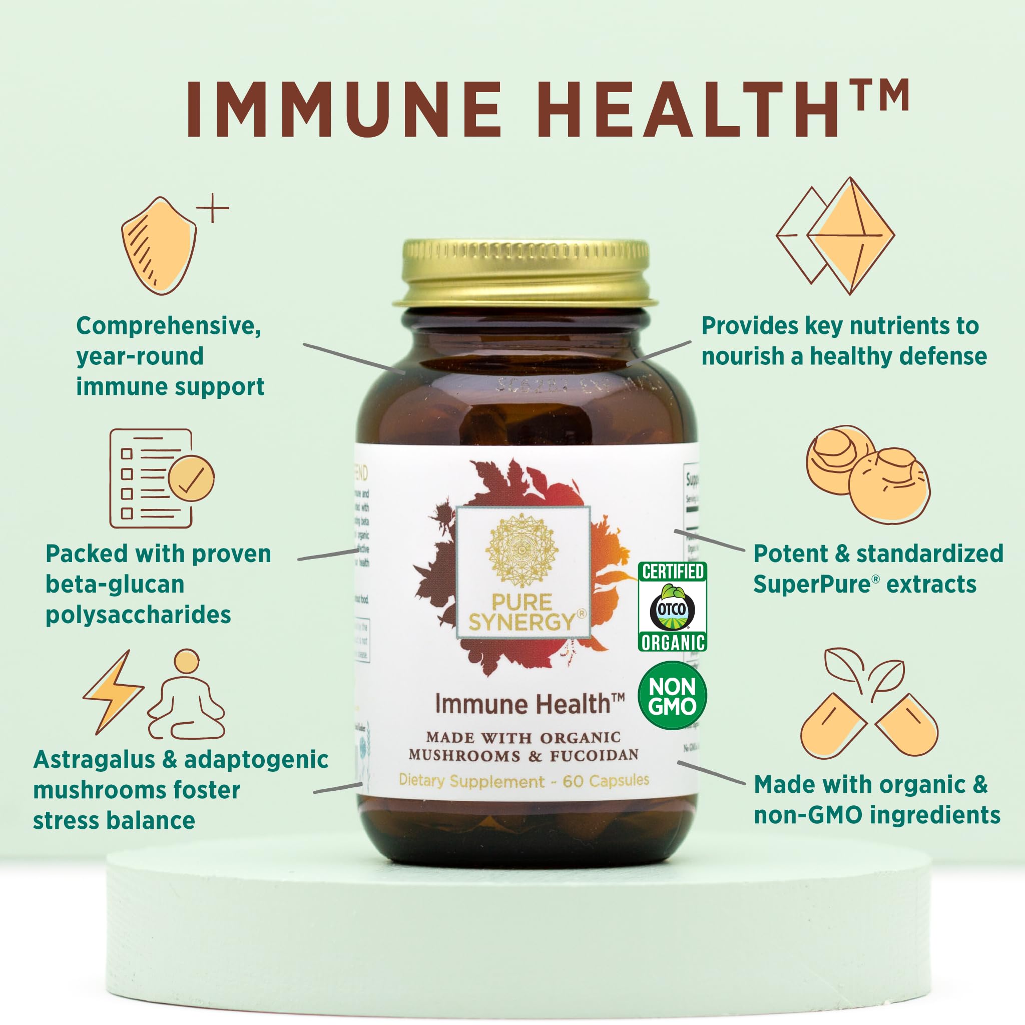 Foto 4 pulgar | Suplemento Pure Synergy Immune Health Mushroom 60 Cápsulas - Venta Internacional.