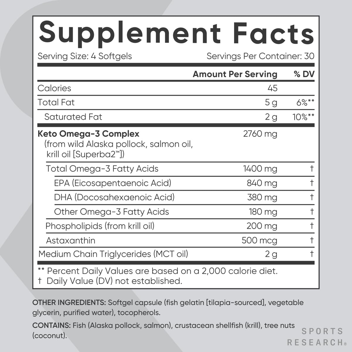 Foto 6 pulgar | Aceite De Pescado Keto Omega De Supplement Sports Research, 1400 Mg, 120 Cápsulas Blandas - Venta Internacional.