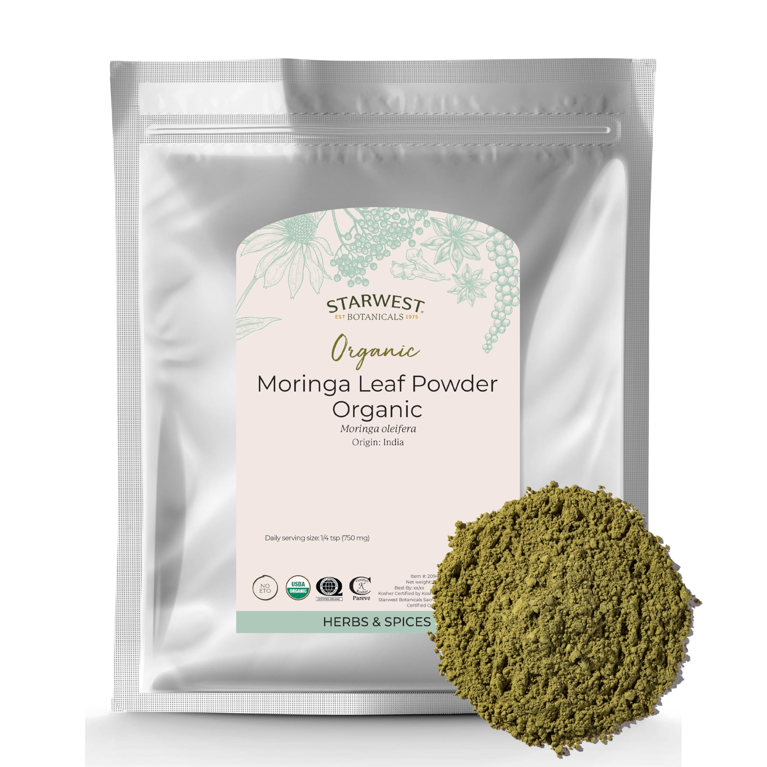 Foto 2 pulgar | Polvo Orgánico De Hojas De Moringa Starwest Botanicals, Bolsa De 454 G - Venta Internacional.
