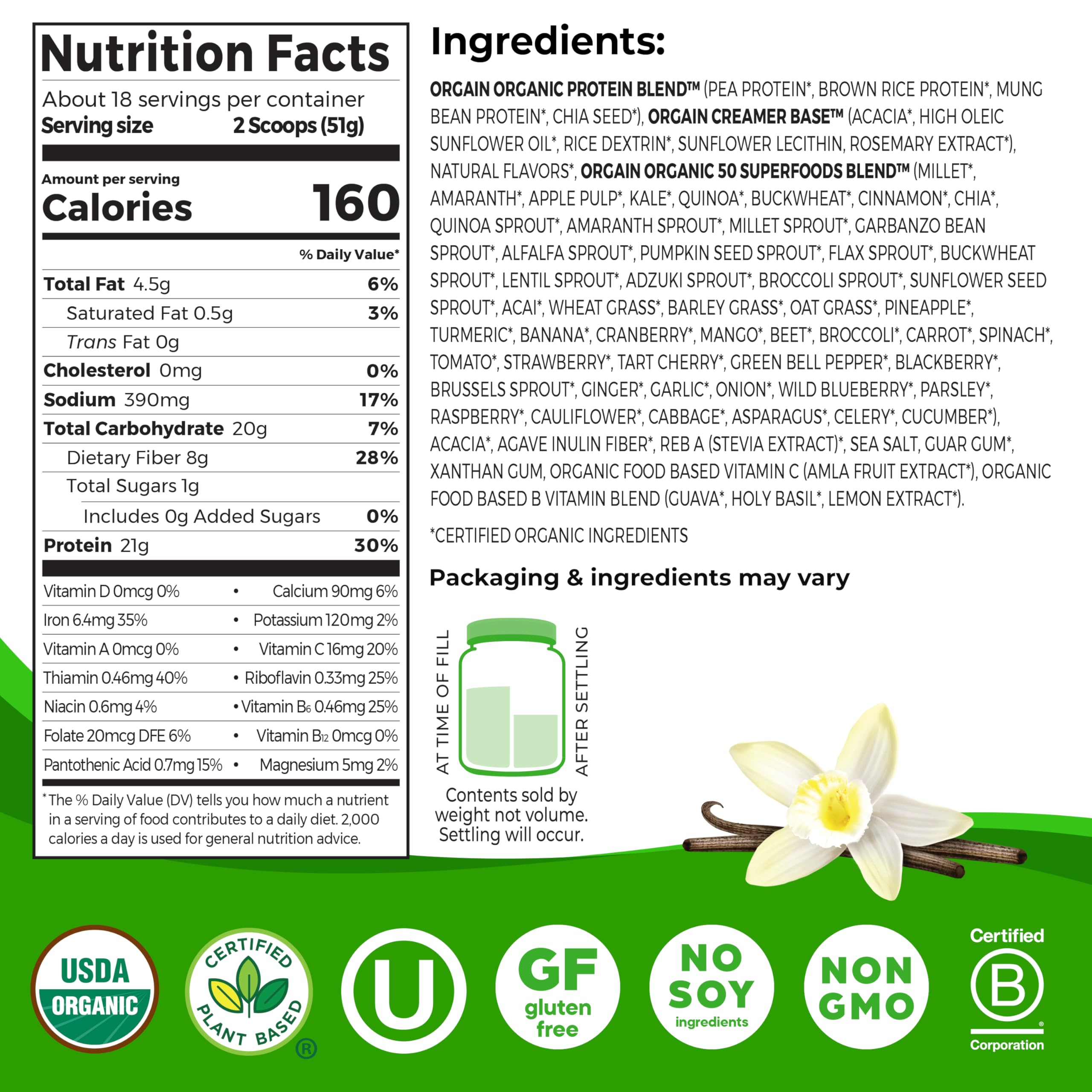 Foto 3 pulgar | Proteína En Polvo Orgain Orgain Organic Vegan Vainilla 920g - Venta Internacional.