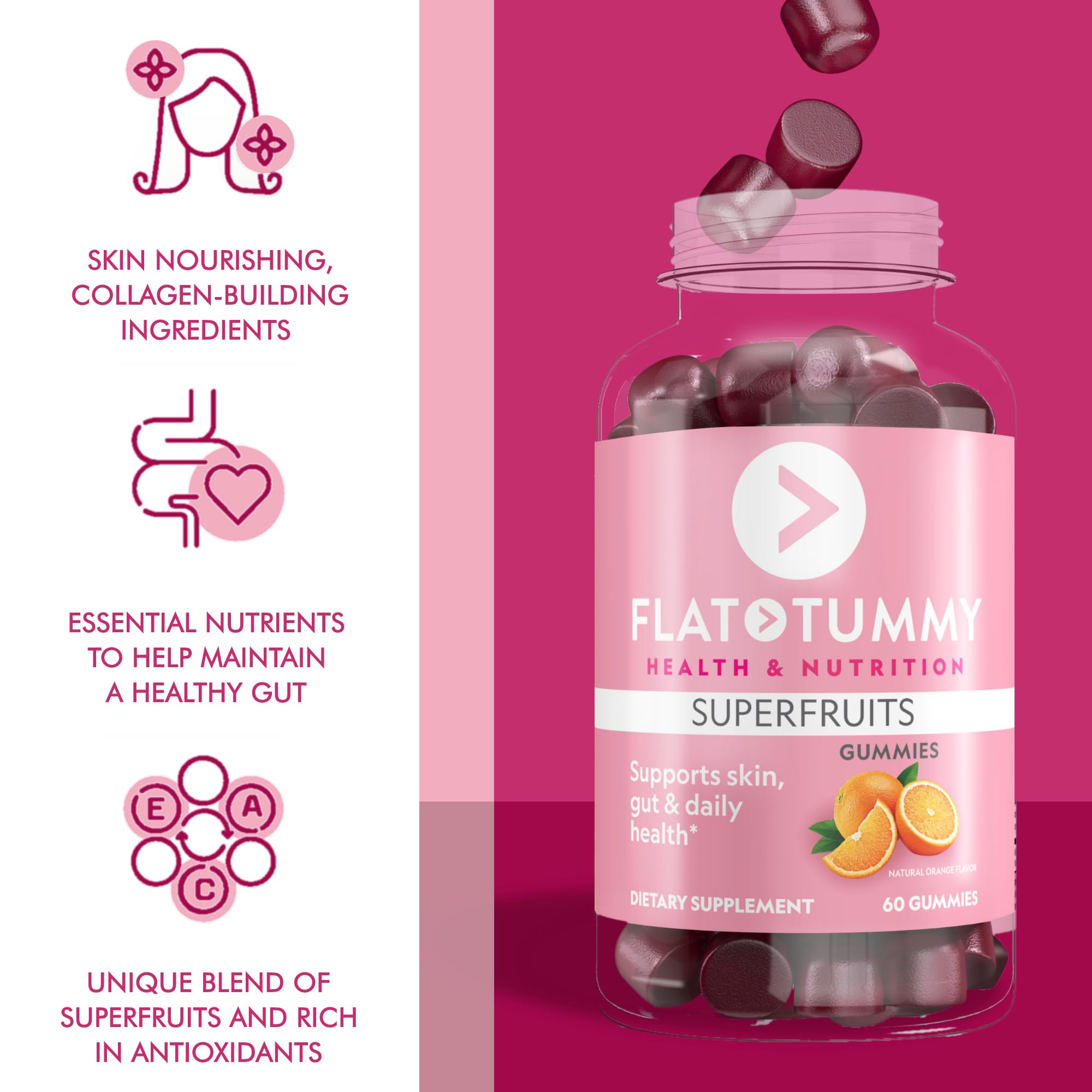 Foto 3 | Gomitas Supplement Flat Tummy Tea Superfruits, 60 Unidades - Venta Internacional.