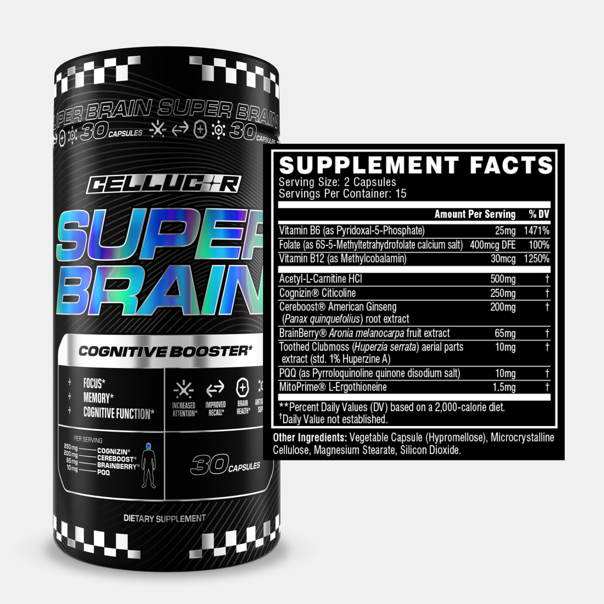 Foto 3 pulgar | Potenciador Cognitivo Cellucor Super Brain 30 Cápsulas - Venta Internacional.