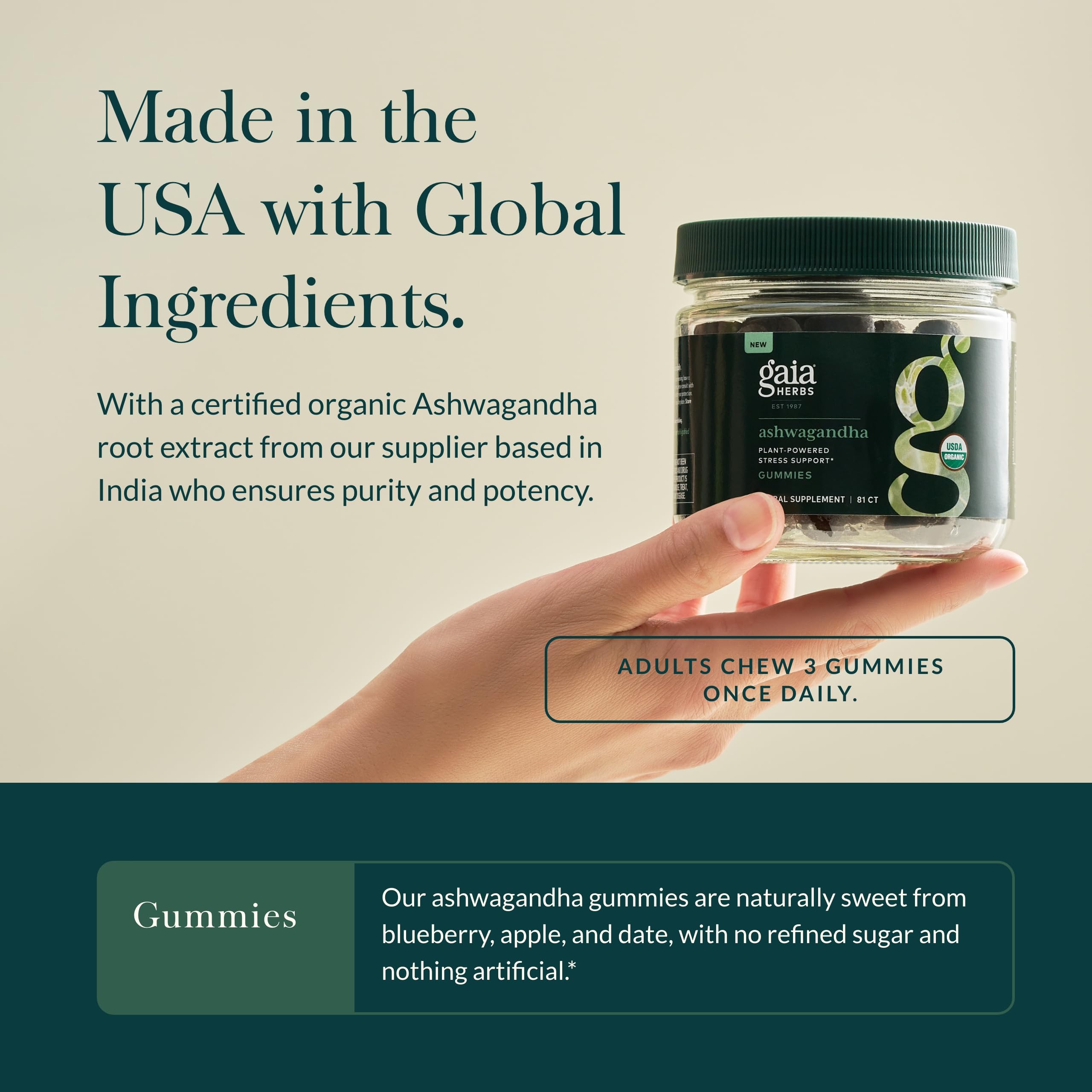 Foto 5 pulgar | Gummies Gaia Herbs Organic Ashwagandha Para Aliviar El Estrés, 81 Unidades - Venta Internacional.