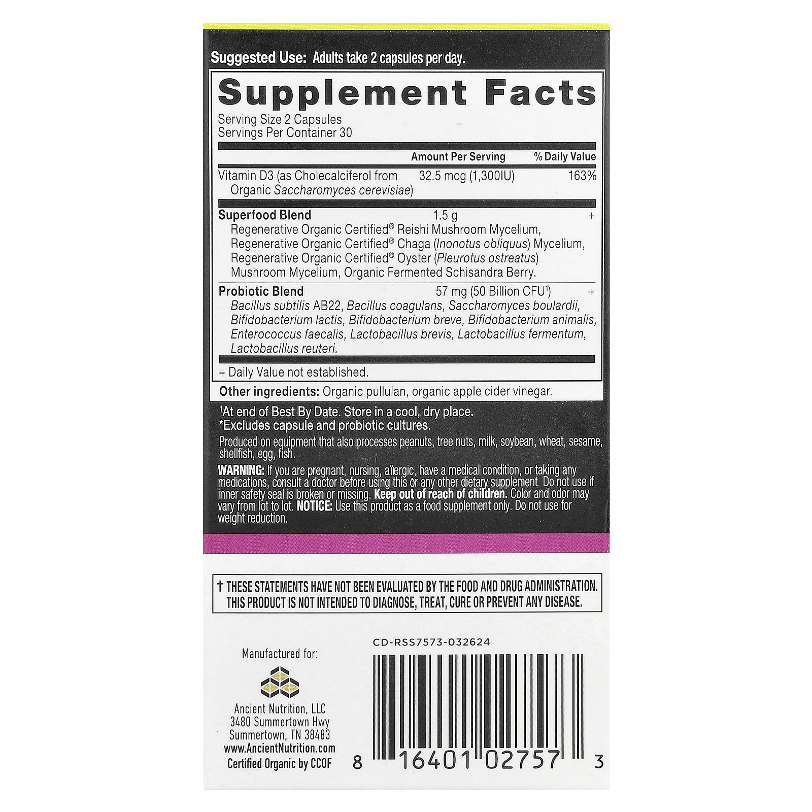 Foto 3 pulgar | Suplemento De Probióticos Extra Fuertes Para Mujeres De Ancient Nutrition, 60 Cápsulas - Venta Internacional.