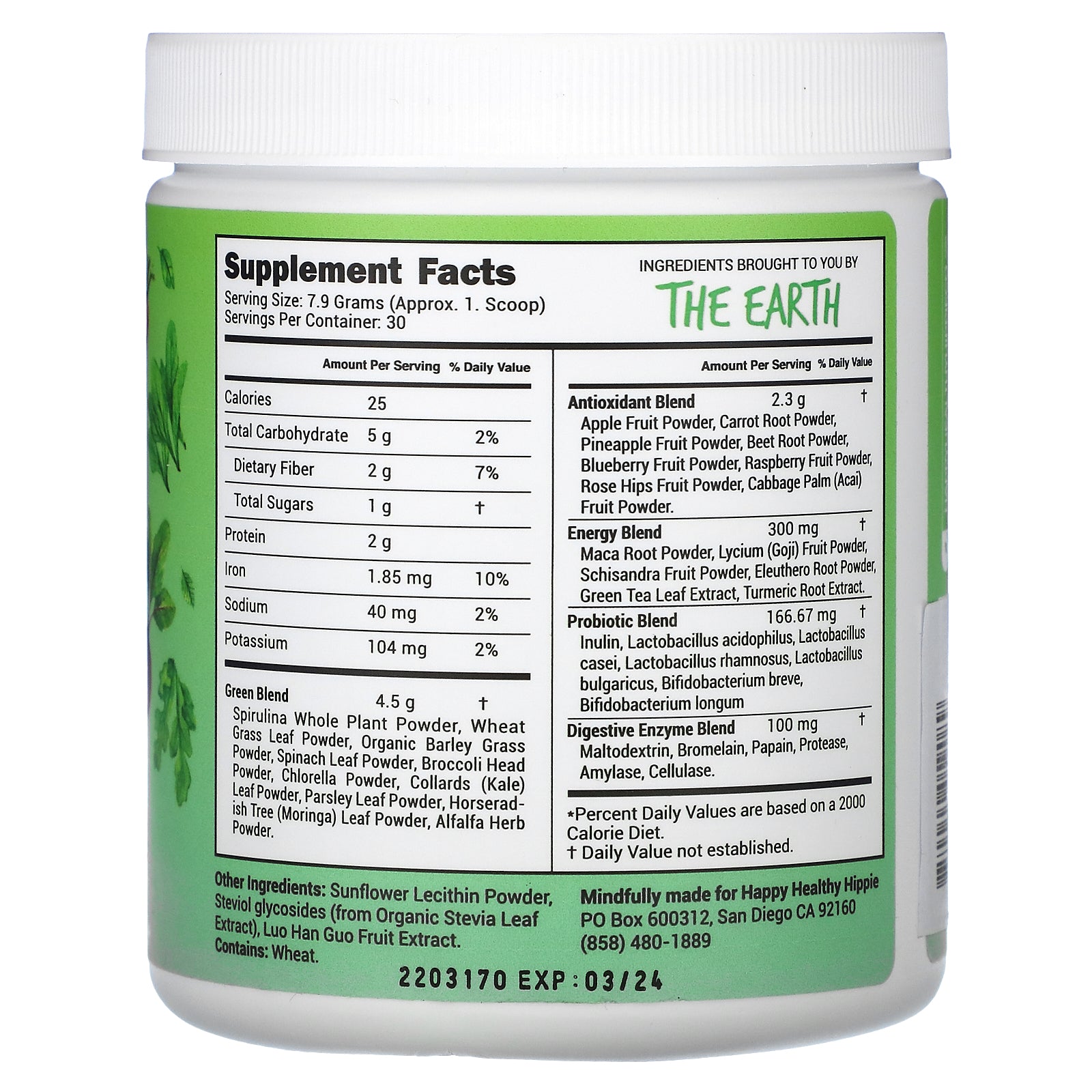 Foto 3 pulgar | Superalimento En Polvo Happy Healthy Hippie Get Your Greens 237 G - Venta Internacional.