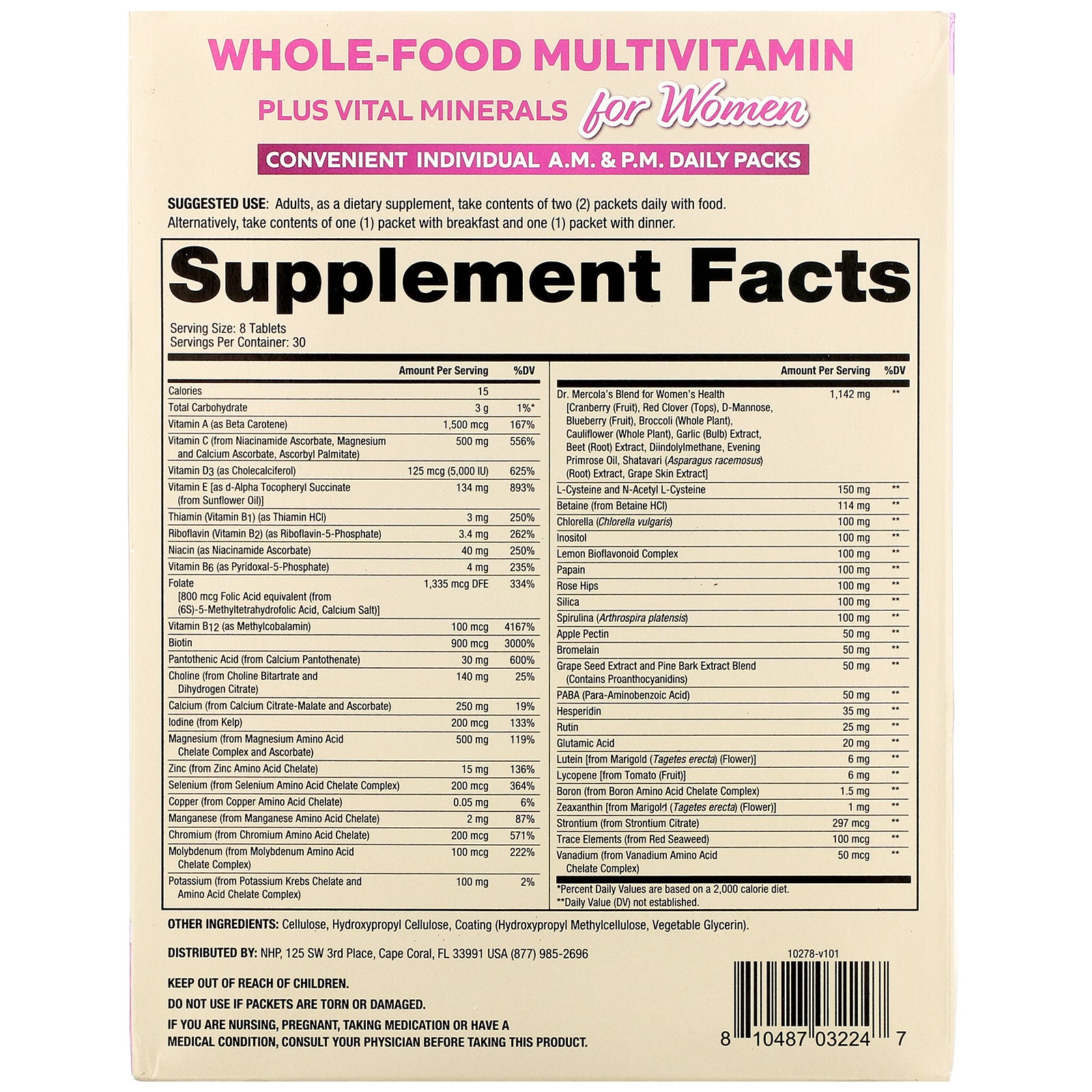 Foto 2 | Suplemento Dr. Mercola Multivitamínico Integral Para Mujeres, 30 Paquetes - Venta Internacional.