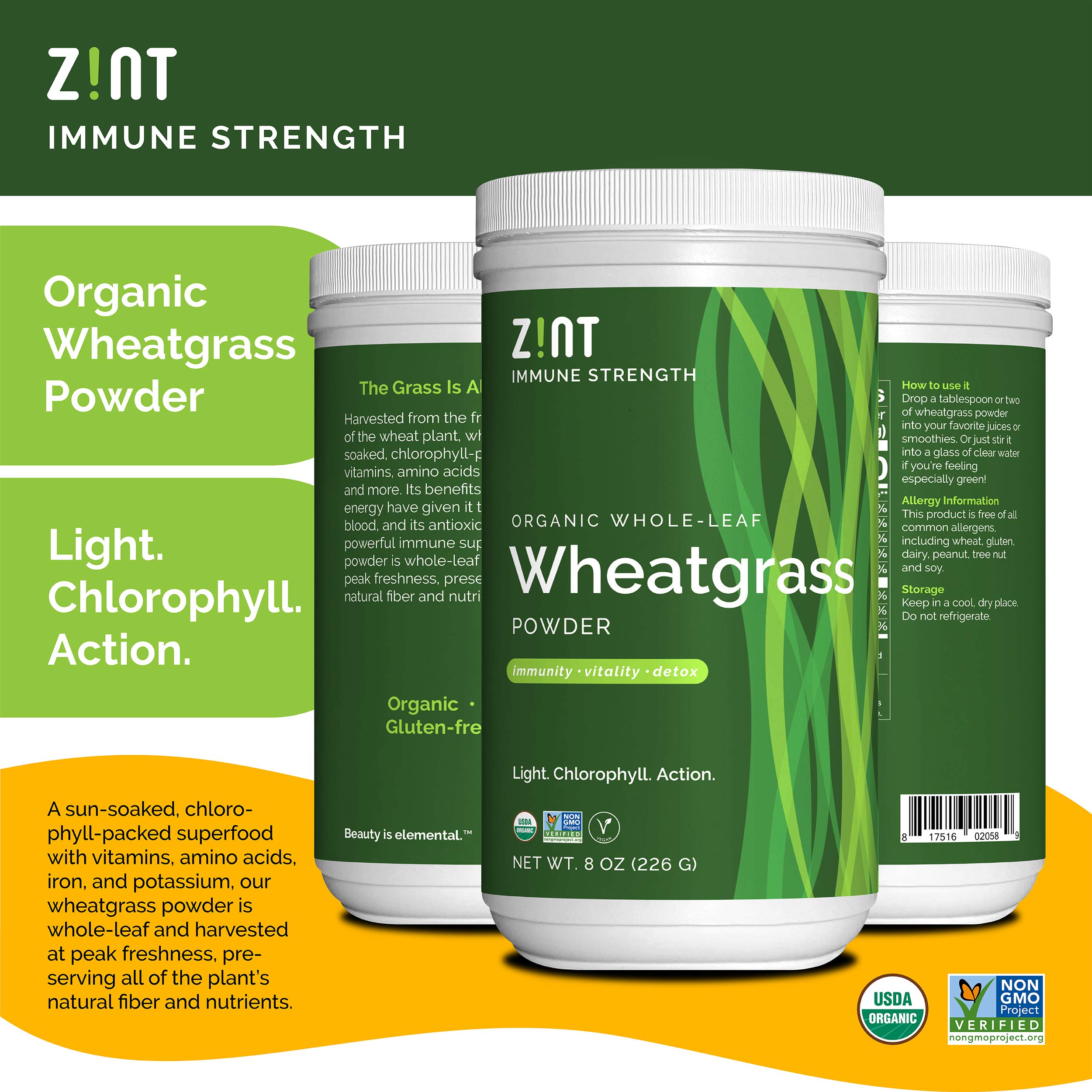 Foto 2 | Hierba De Trigo En Polvo Zint Organic 240 Ml Para Apoyar El Sistema Inmunitario - Venta Internacional.