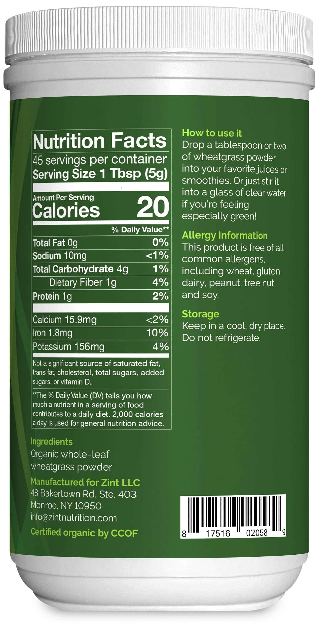 Foto 6 pulgar | Hierba De Trigo En Polvo Zint Organic 240 Ml Para Apoyar El Sistema Inmunitario - Venta Internacional.