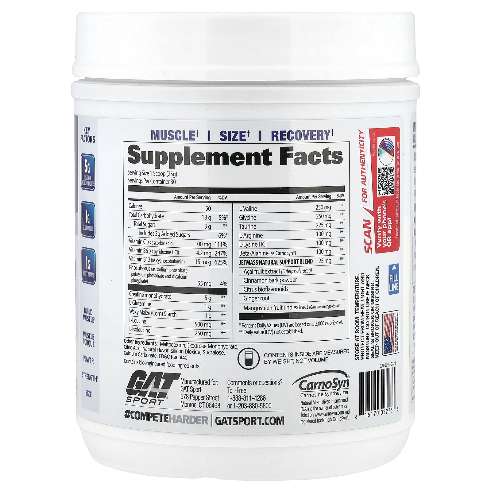Foto 3 pulgar | Suplemento Gat Jetmass De Creatina Voluminizadora De Acción Rápida 750 G - Venta Internacional.