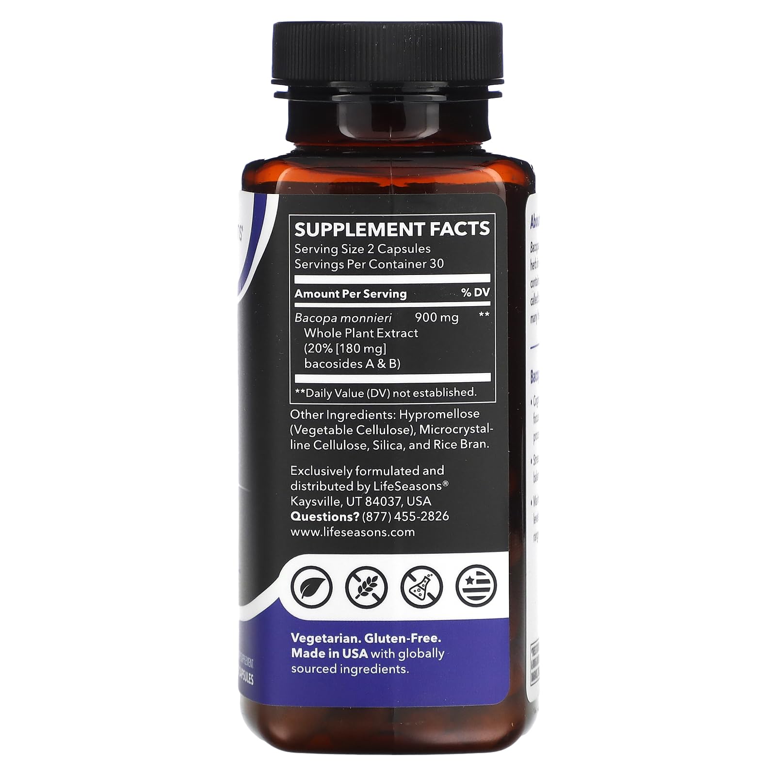 Foto 2 | Suplemento De Extracto De Bacopa Lifeseasons Essentials 900 Mg - Venta Internacional.