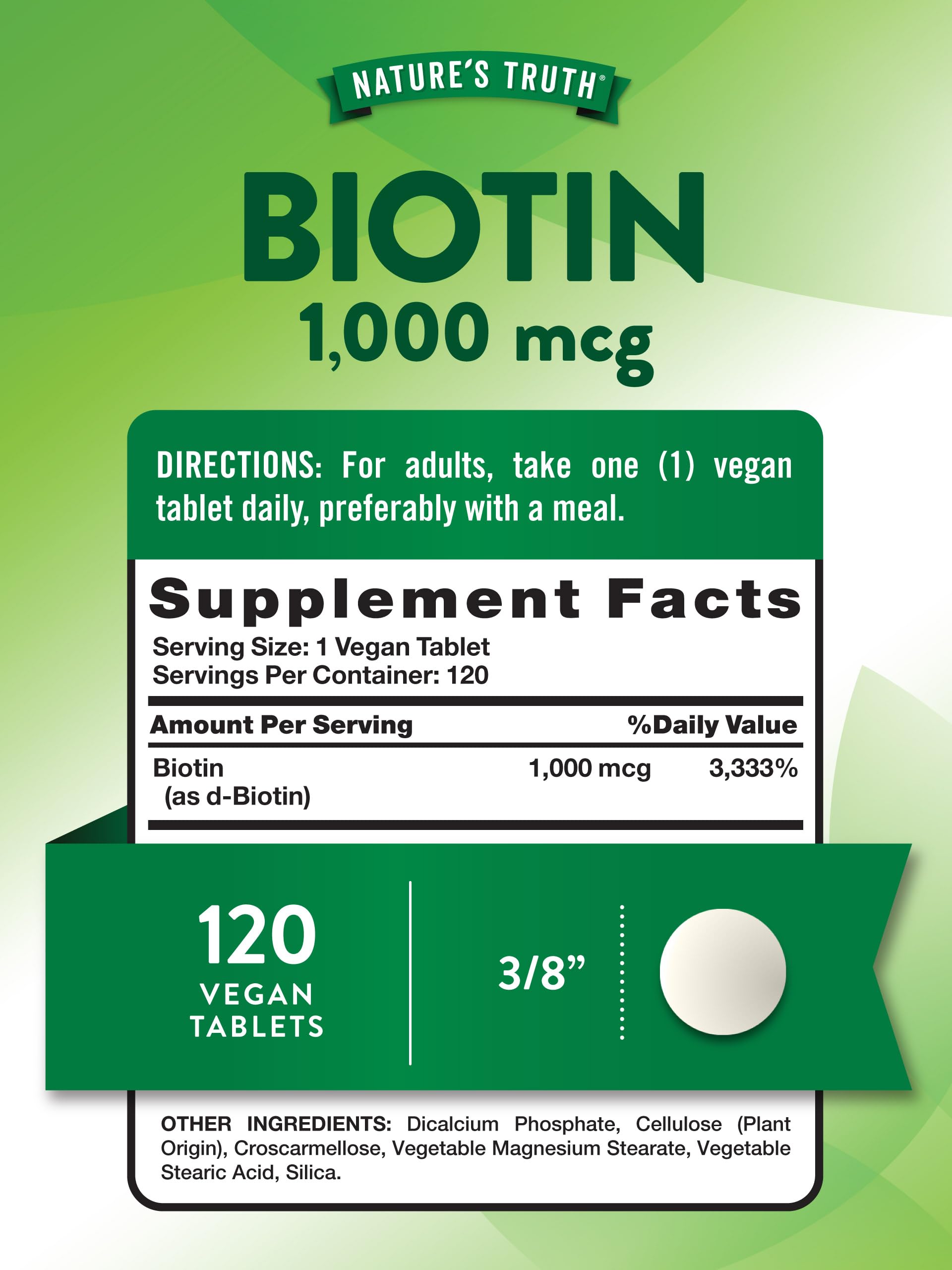 Foto 3 pulgar | Suplemento De Biotina Nature's Truth, 1000 Mcg, 120 Tabletas - Venta Internacional.
