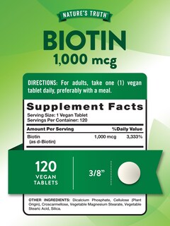 Foto 2 | Suplemento De Biotina Nature's Truth, 1000 Mcg, 120 Tabletas - Venta Internacional.