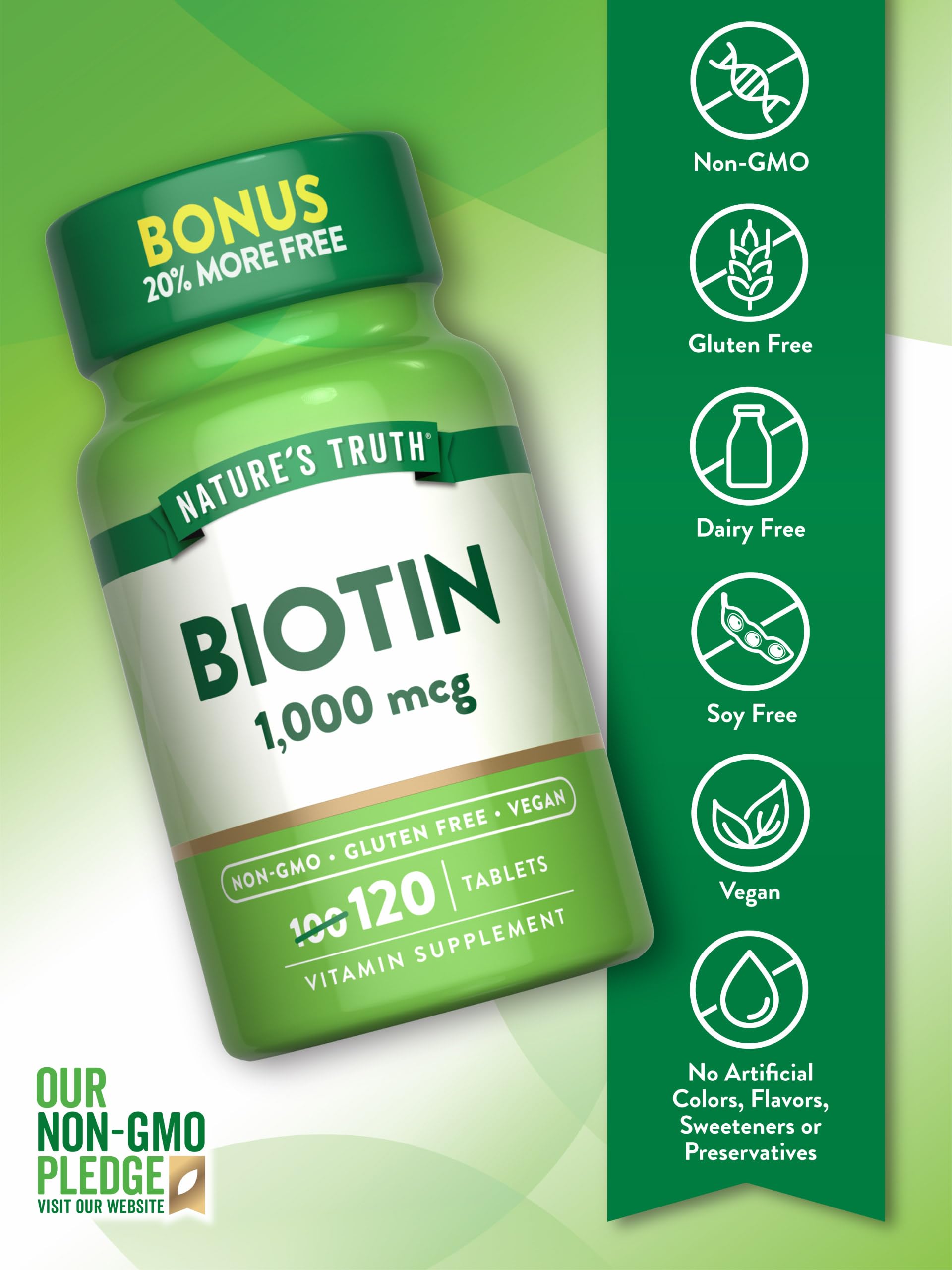 Foto 4 pulgar | Suplemento De Biotina Nature's Truth, 1000 Mcg, 120 Tabletas - Venta Internacional.