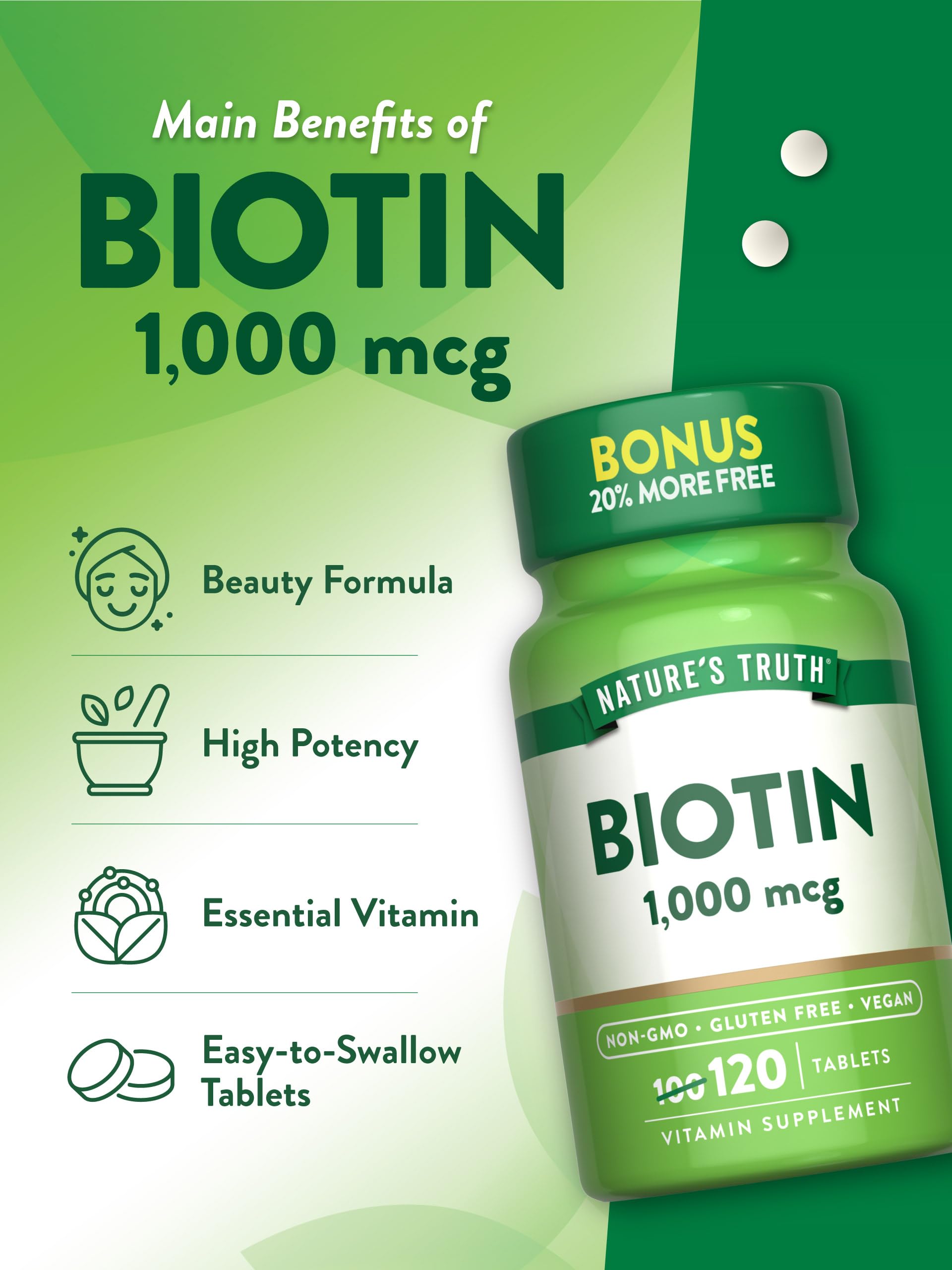 Foto 6 pulgar | Suplemento De Biotina Nature's Truth, 1000 Mcg, 120 Tabletas - Venta Internacional.