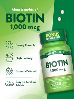 Foto 5 | Suplemento De Biotina Nature's Truth, 1000 Mcg, 120 Tabletas - Venta Internacional.