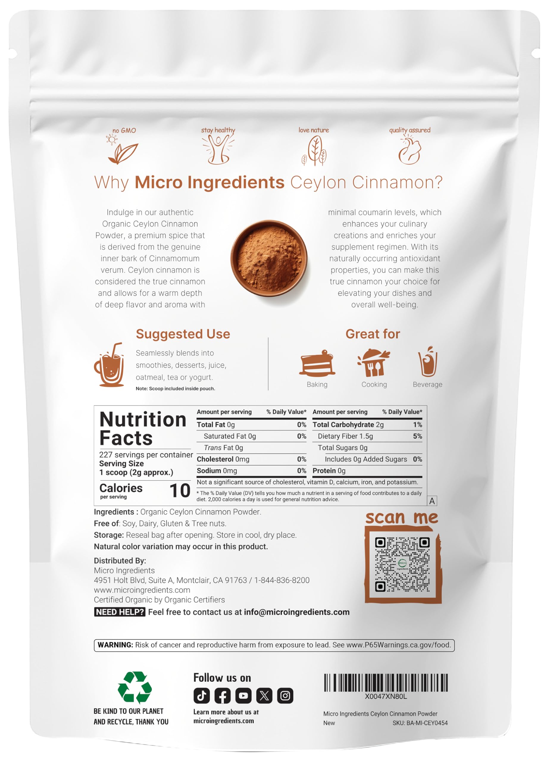 Foto 2 | Microingredientes De Canela En Polvo Orgánicos 454 G - Venta Internacional.
