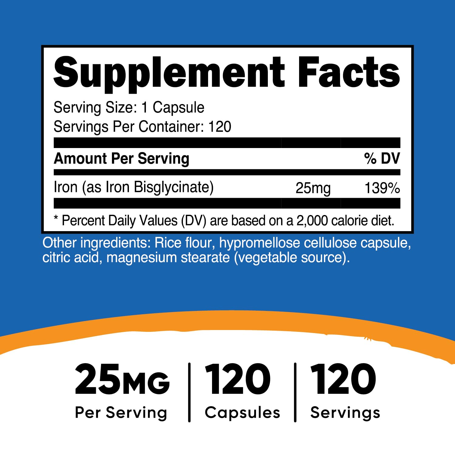 Foto 3 pulgar | Suplemento De Hierro Nutricost Bisglicinato De Hierro 25 Mg 120 Cápsulas - Venta Internacional.