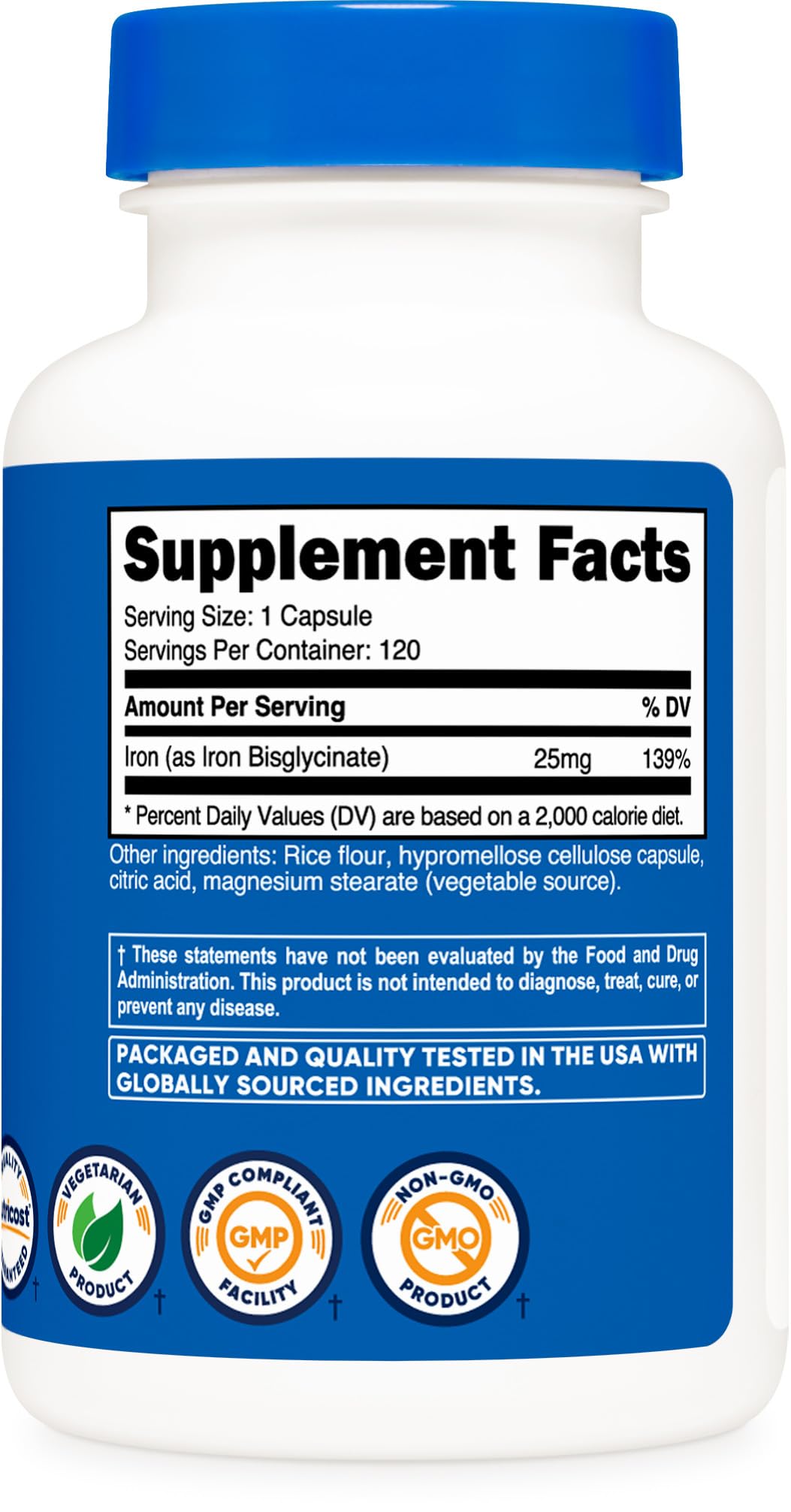 Foto 6 pulgar | Suplemento De Hierro Nutricost Bisglicinato De Hierro 25 Mg 120 Cápsulas - Venta Internacional.