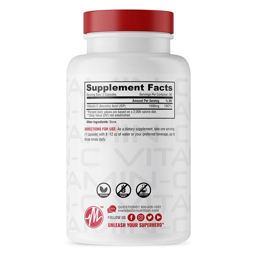 Foto 3 pulgar | Vitamina C Metabolic Nutrition 1500 Mg De Ácido Ascórbico 90 Cápsulas - Venta Internacional.