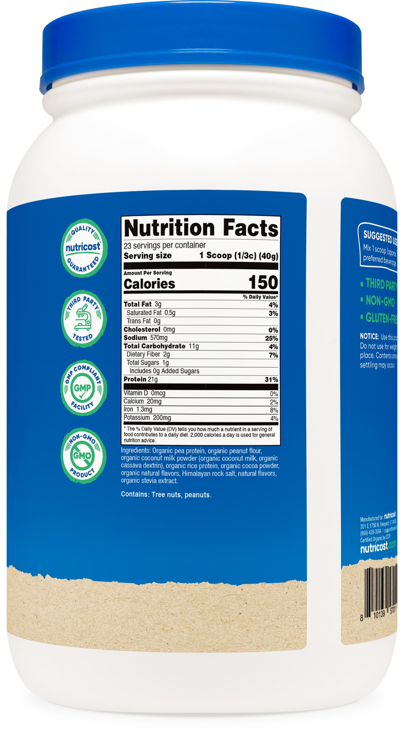 Foto 5 | Proteína En Polvo Nutricost Organic Vegan Chocolate Cacahuete 907 G - Venta Internacional.