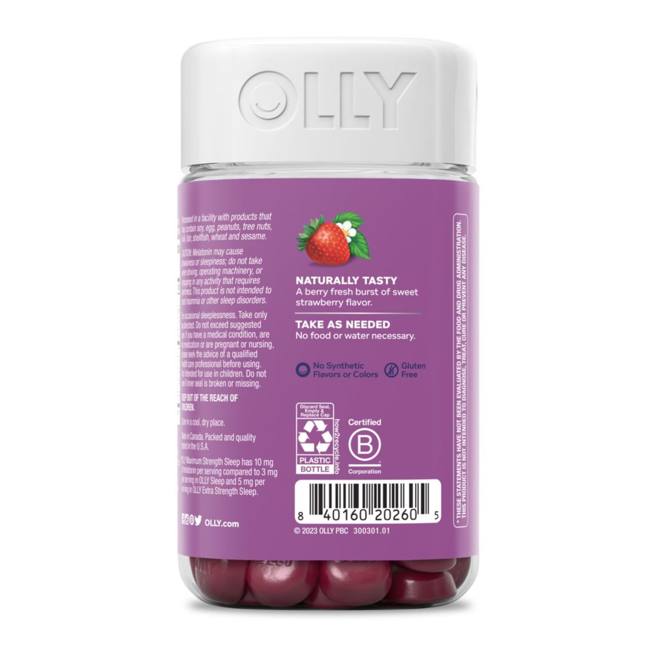 Foto 8 pulgar | Goma Para Dormir Olly Max Strength Con 10 Mg De Melatonina, 70 Unidades - Venta Internacional.