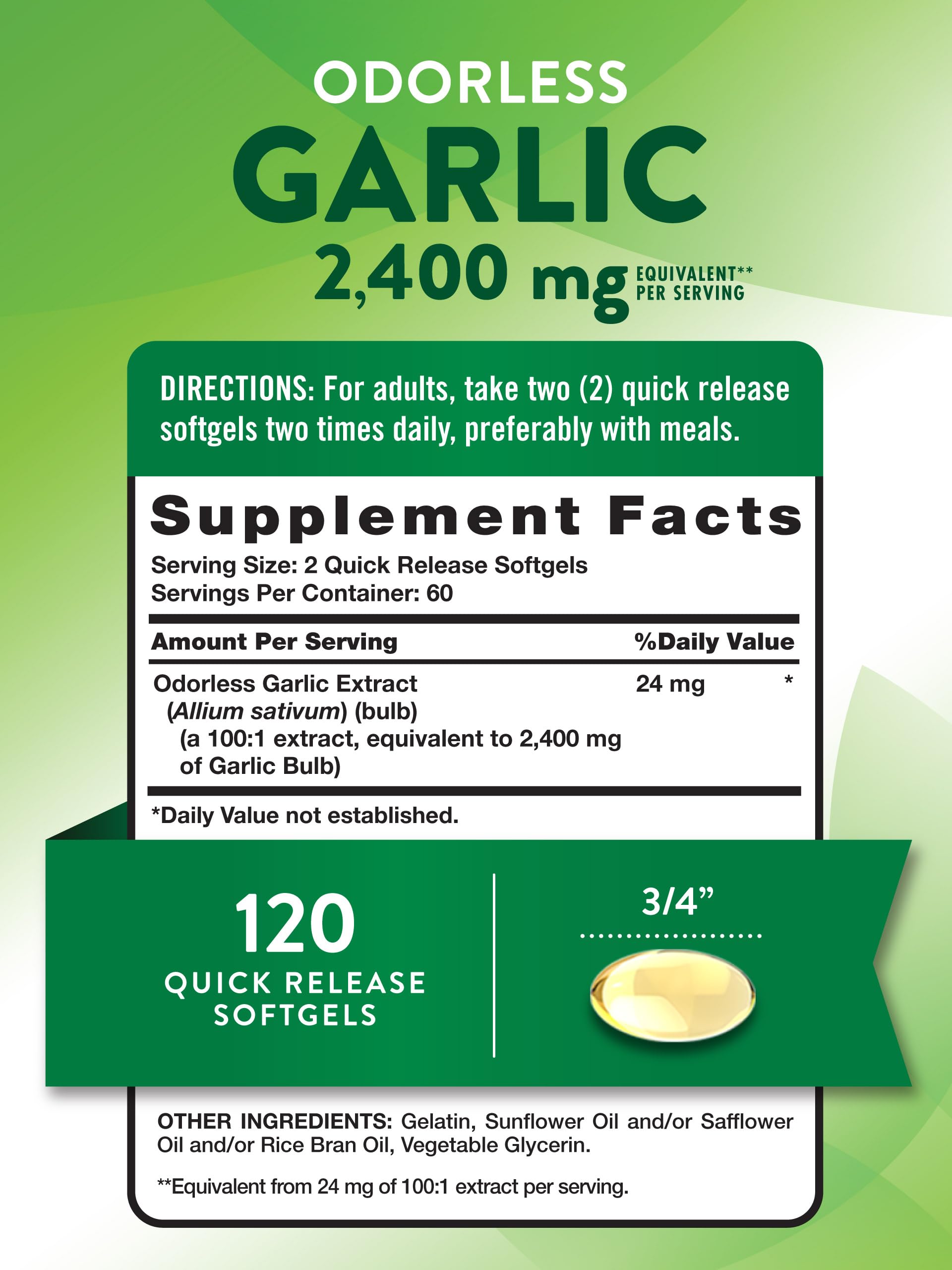 Foto 3 pulgar | Suplemento Nature's Truth, Ajo Inodoro, 2400 Mg, 120 Cápsulas Blandas - Venta Internacional.