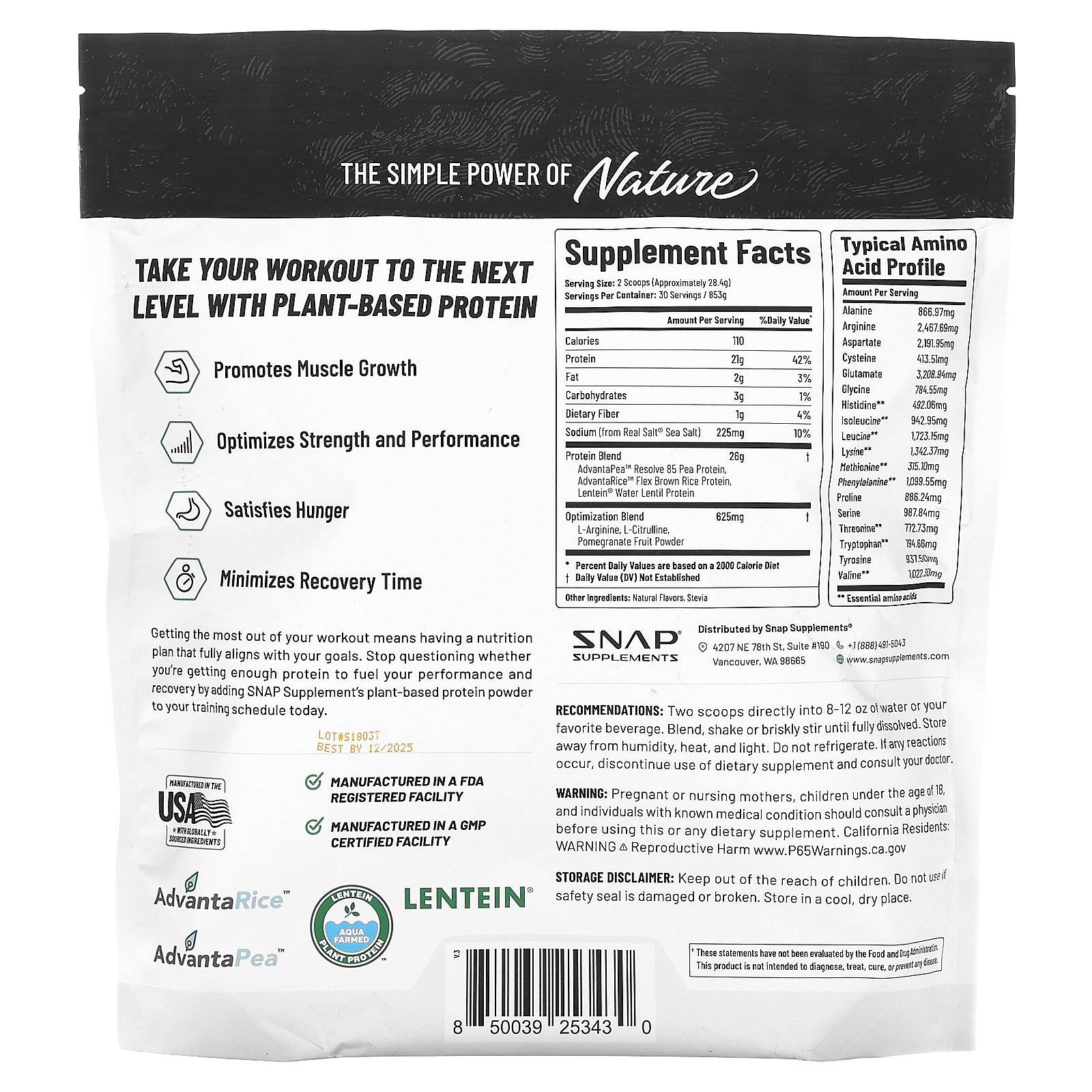 Foto 3 pulgar | Proteína En Polvo Snap Supplements Plant Vegan Banana 853 G - Venta Internacional.