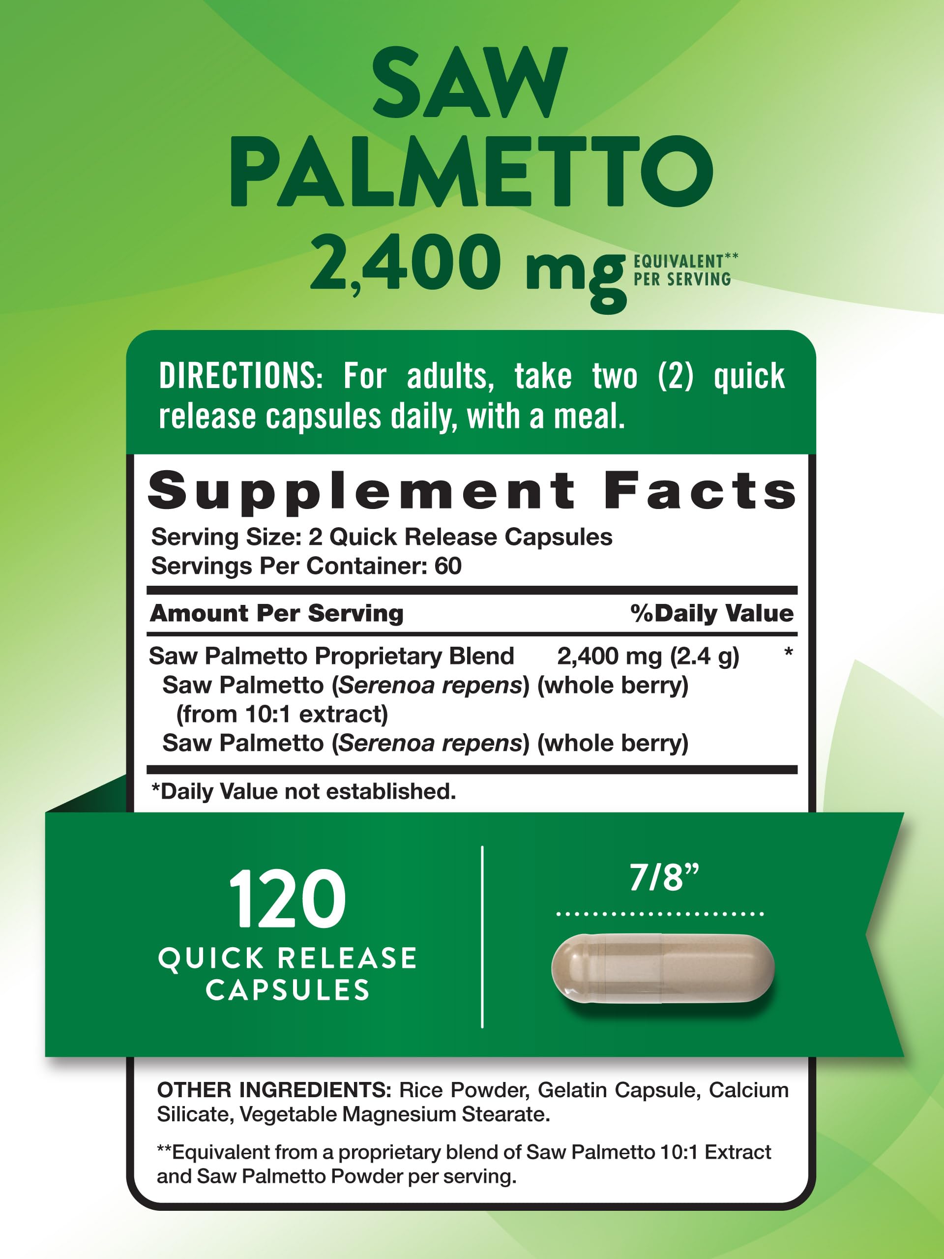 Foto 3 pulgar | Suplemento De Extracto De Palma Enana Americana De Nature's Truth 2400 Mg 120 Cápsulas - Venta Internacional.