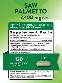 Foto 2 | Suplemento De Extracto De Palma Enana Americana De Nature's Truth 2400 Mg 120 Cápsulas - Venta Internacional.