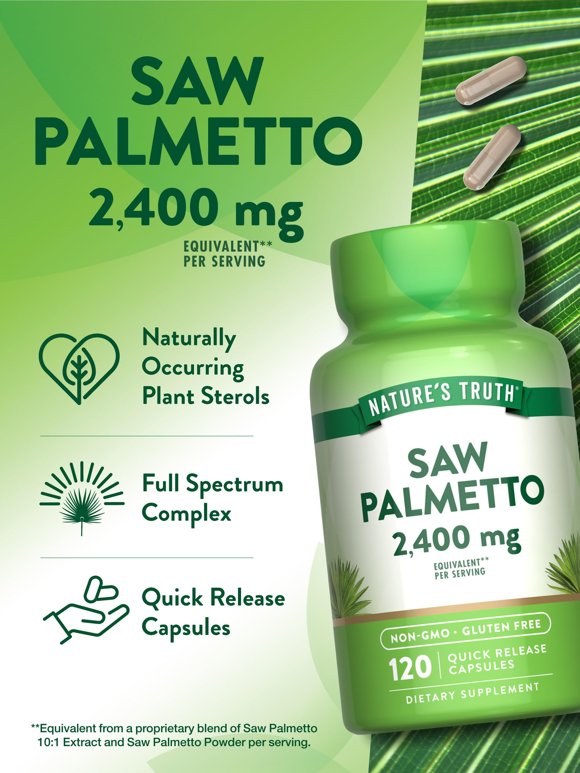 Foto 6 pulgar | Suplemento De Extracto De Palma Enana Americana De Nature's Truth 2400 Mg 120 Cápsulas - Venta Internacional.