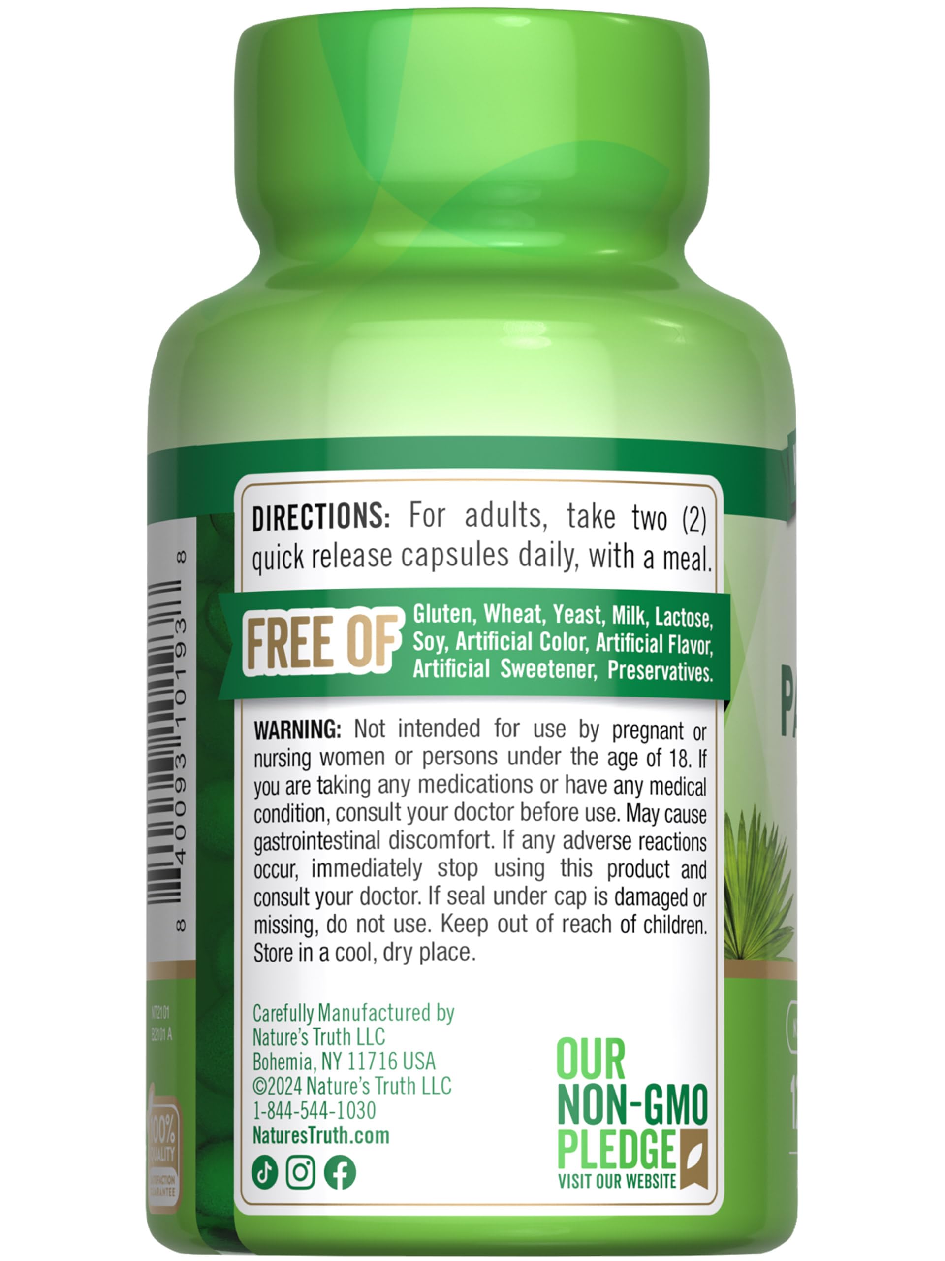 Foto 7 | Suplemento De Extracto De Palma Enana Americana De Nature's Truth 2400 Mg 120 Cápsulas - Venta Internacional.